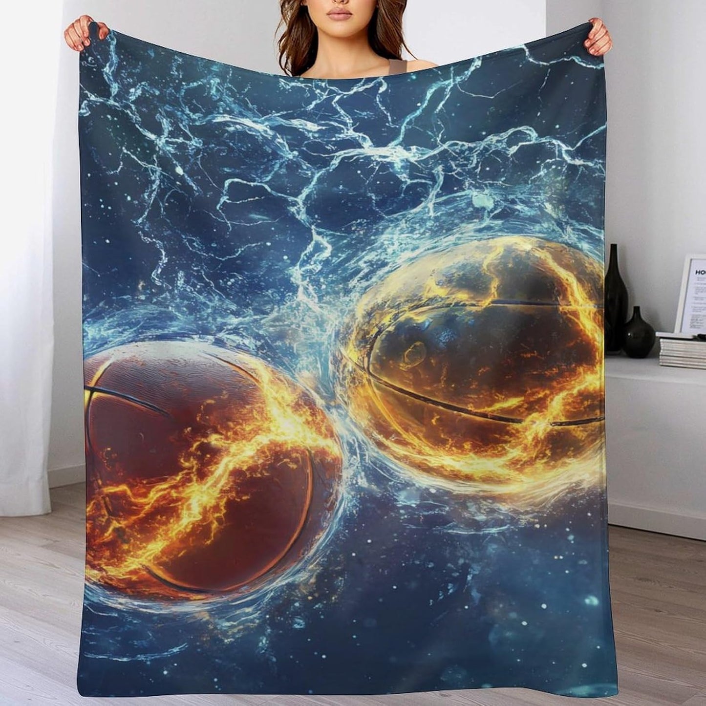 Basketball Thunder Throw Blanket for Couch Bed Plush Cozy Fuzzy Flannel Blanket for All Season 40"x60"