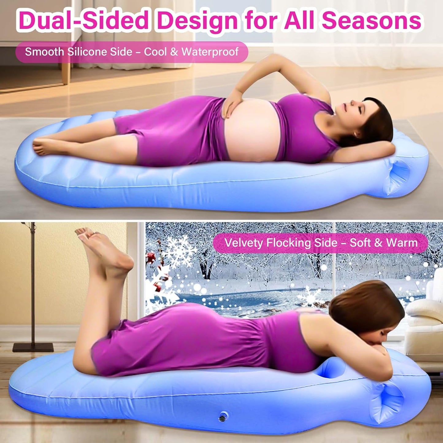 Inflatable Pregnancy Pillow with Belly & Head Hole – Full Body Maternity Airbed for Stomach Sleeping, Back Pain & SPD Relief – Comfortable, Portable & Includes Electric Pump Blue