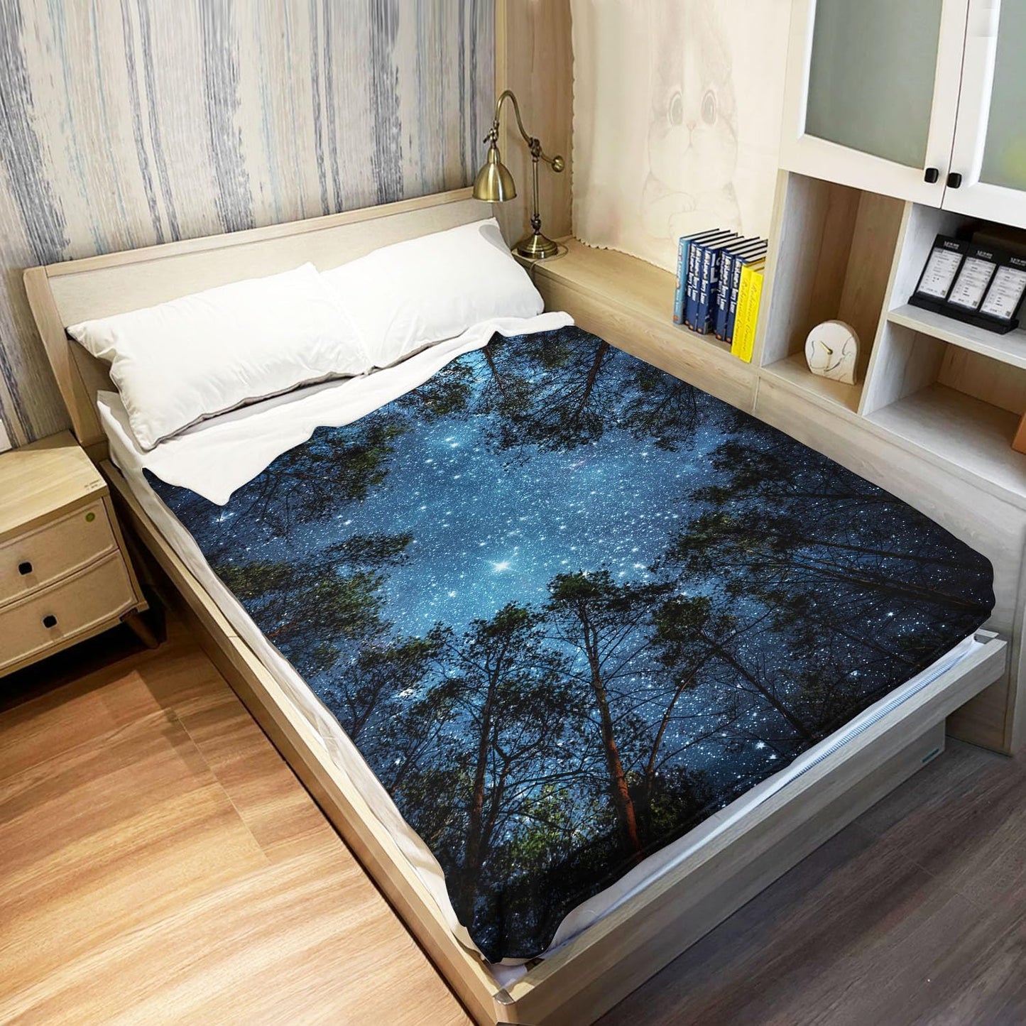 Soft Cozy Fleece Throw Blanket for Couch, Starry Night Galaxy Forest Trees,50x60 Inches