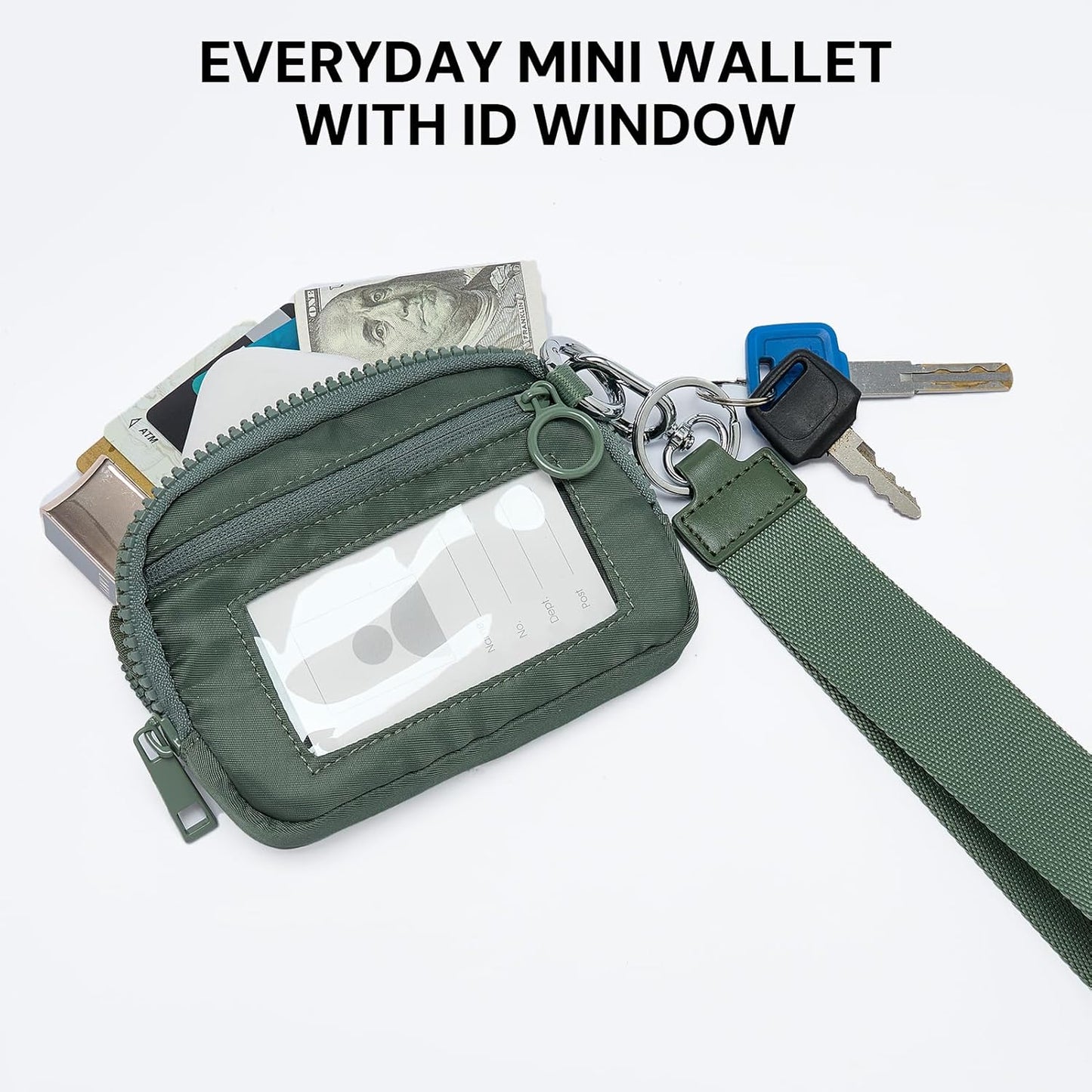 YDF The Iris Wallet for Women Mini Zip Card Case with Clear ID Window Zipper Coin Purse Lightweight Portable Keychain Wallet