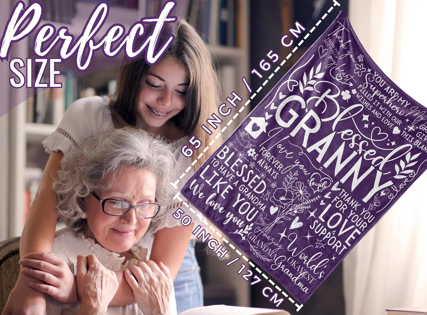 Granny Gifts for Grandma on Mothers Day, Soft Flannel Blanket, 65 x 50 inches