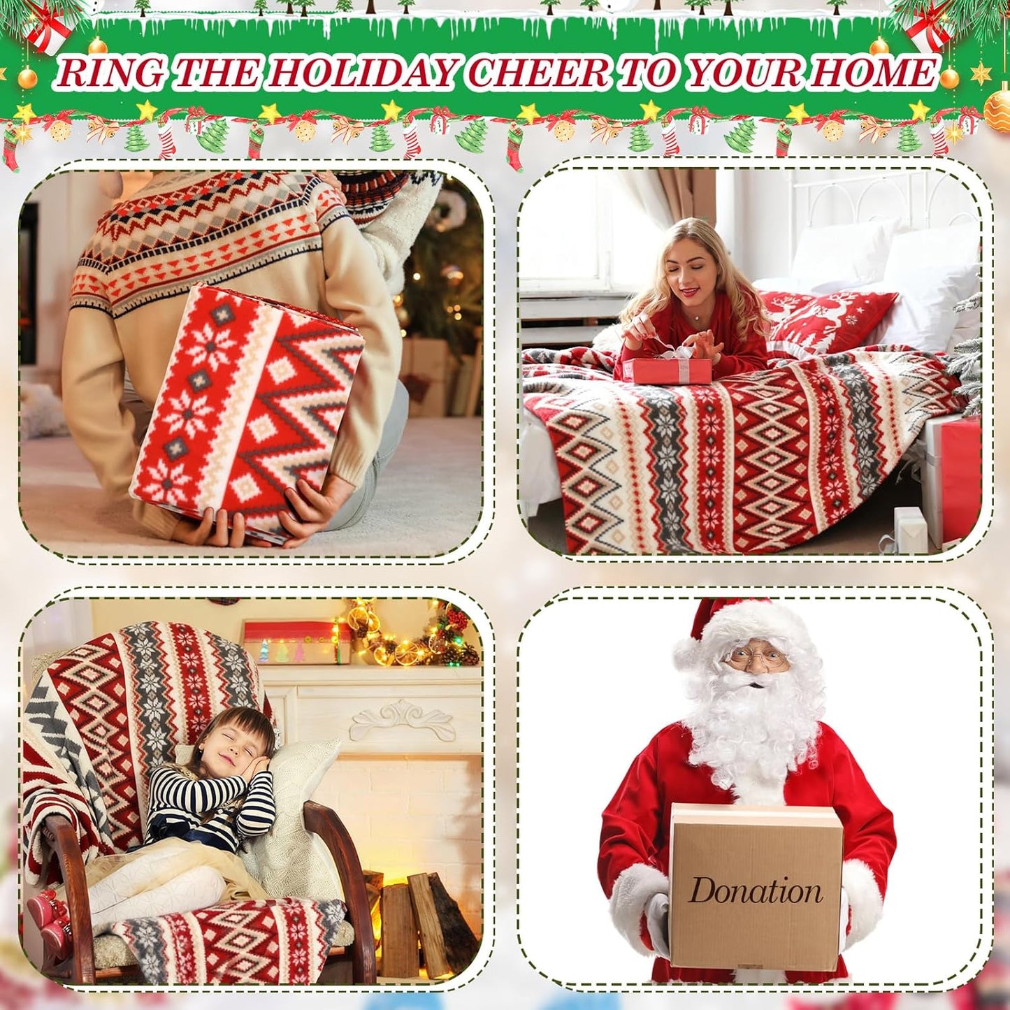 Preboun 6 Pcs 50 x 60 Inch Winter Throw Blanket Bulk Winter Decorations Gifts for Women Fleece Throw Blanket Warm Fair Isle Themed for Couch Sofa Office Travel Wedding