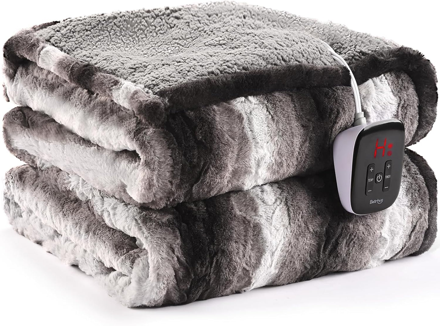 Bearhug Electric Blanket Full Size 77" x 84", 10 Heat Settings Heated Blanket, 1-12 Hour Auto Shut-Off, Faux Fur & Sherpa Dual-Sided Heating Blanket, Machine Washable, Gift-Ready Elegant Packaging