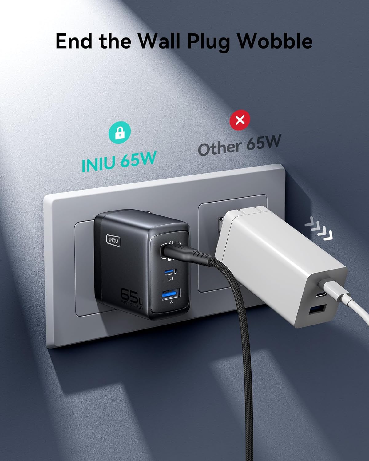 INIU for iPad Charger, 3-Port 65W PD iPad Charger Fast Charging with USB C to C Cable Cord, Compact Type C Wall Charger with Foldable Plug for iPad Pro Air 13 11, MacBook Air M3, iPhone 17 16 Pro Max