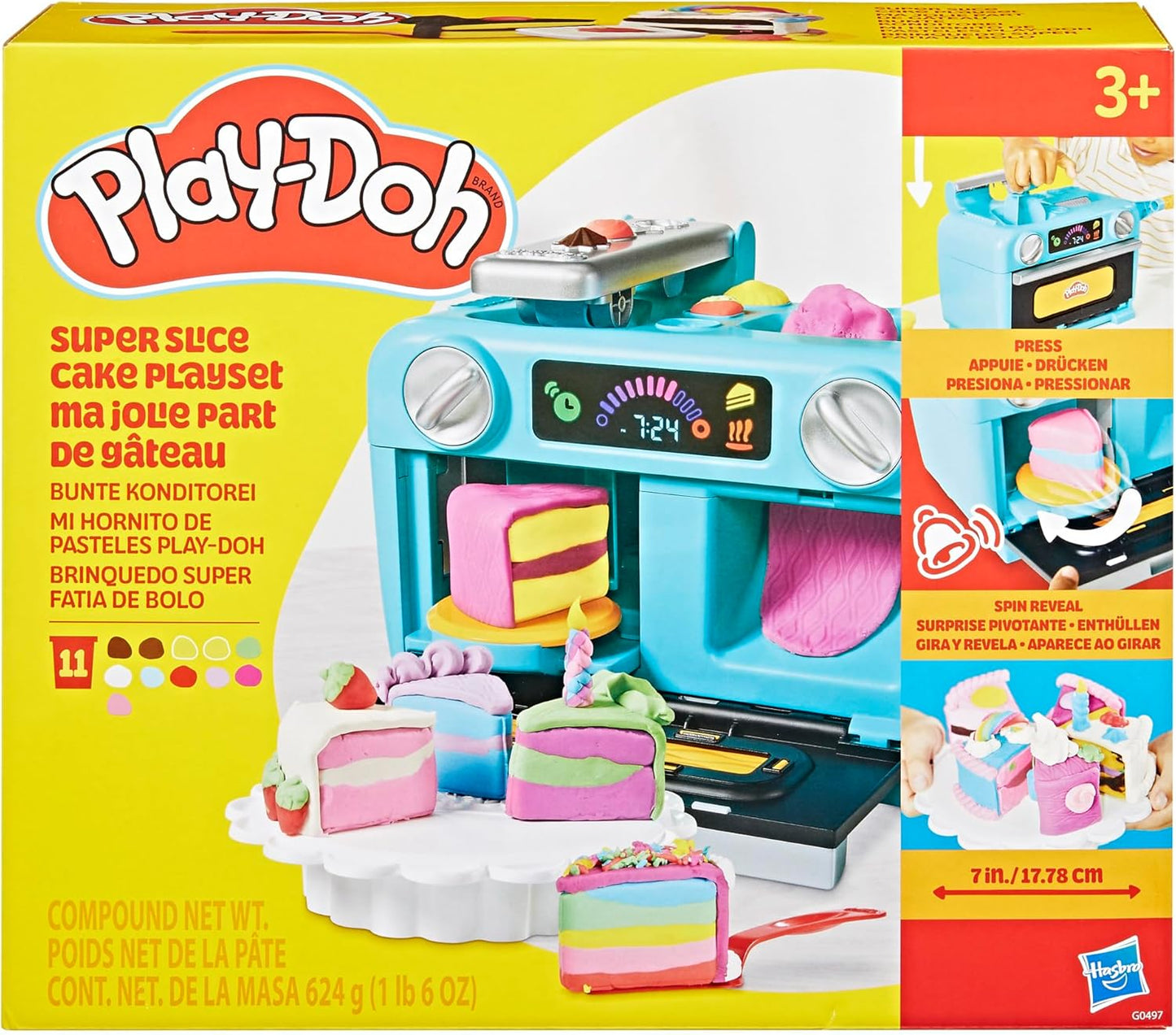 Play-Doh Super Slice Cake Playset, Toy Oven with Play Kitchen Accessories & 11 Modeling Compound Cans, Kids Arts & Crafts, Ages 3+