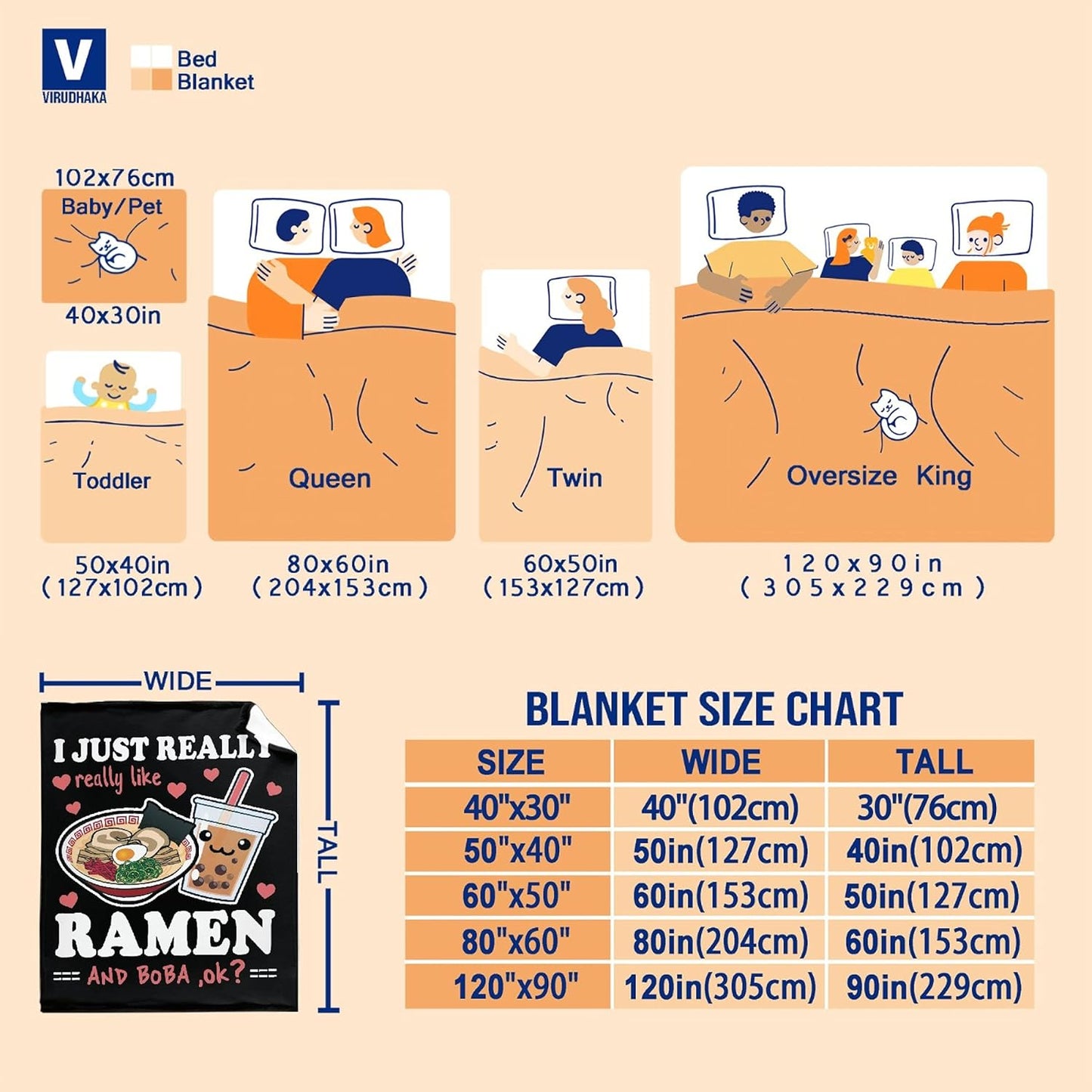 Ramen Blanket Anime Fleece Throws, Kawaii Gift for Girls Teen Loves Noodles Bubble Tea 60x80 Inches Super Soft Lightweight Flannel Blankets, Suitable for All-Season and Bed Sofa
