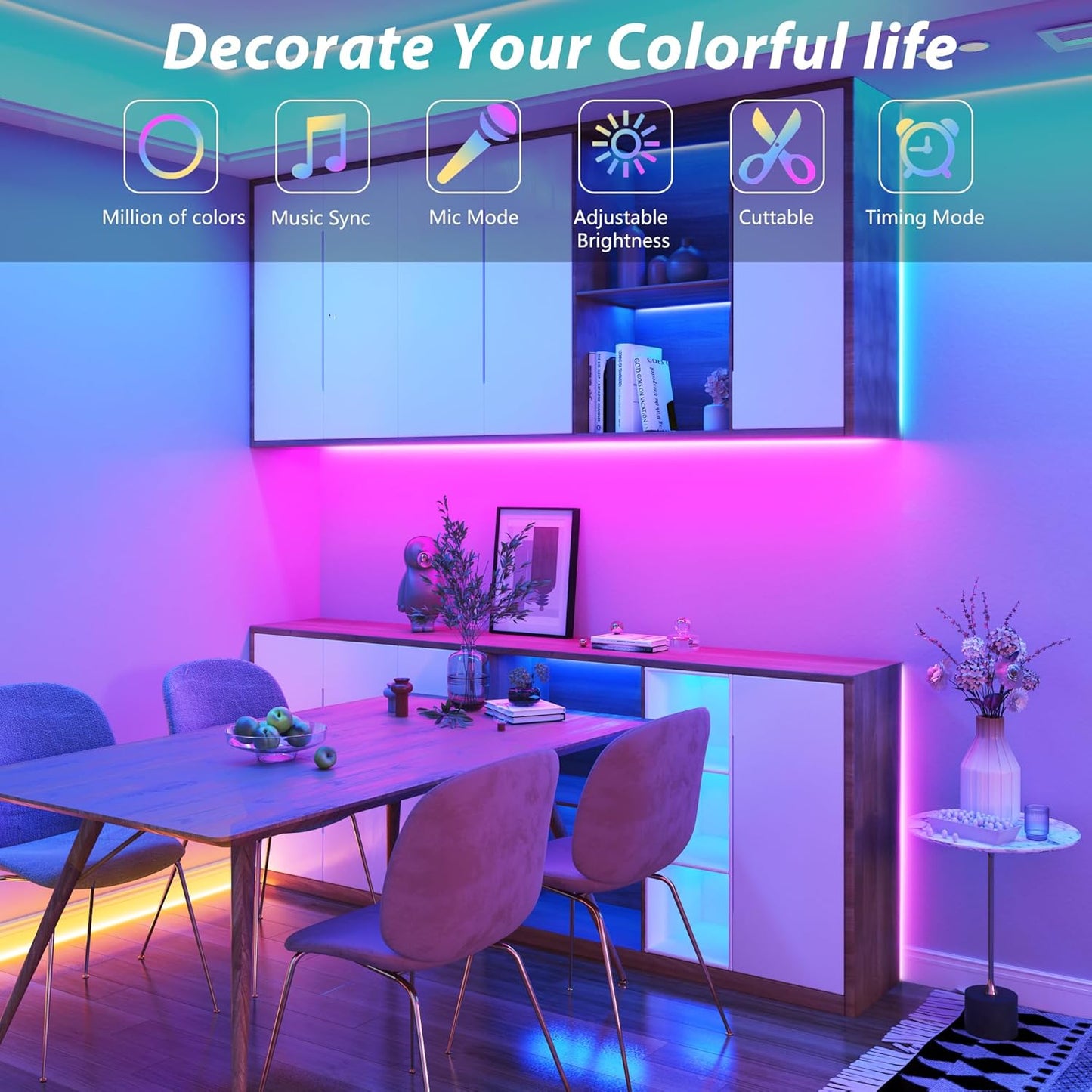 Led Lights for Bedroom 250ft (2 Rolls of 125ft) Color Changing RGB Led Strip Lights with 60 Keys Remote and App Control, Music Sync Led Lights for Room Kitchen Party Home Decor