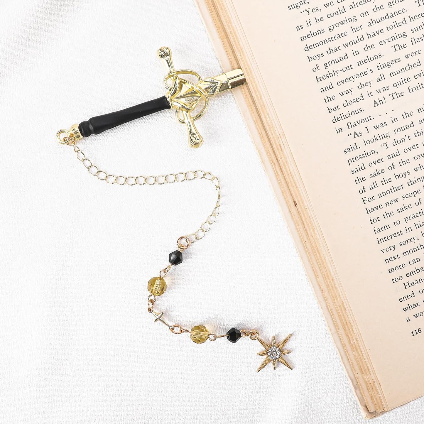 Fantasy Sword Bookmark Gifts - Funny Vintage Metal Book Marks Crystal Beads Chain Stars Charm Page Mark Bookish Birthday Gift Reading Accessories for Women Students Teachers Lovers Readers