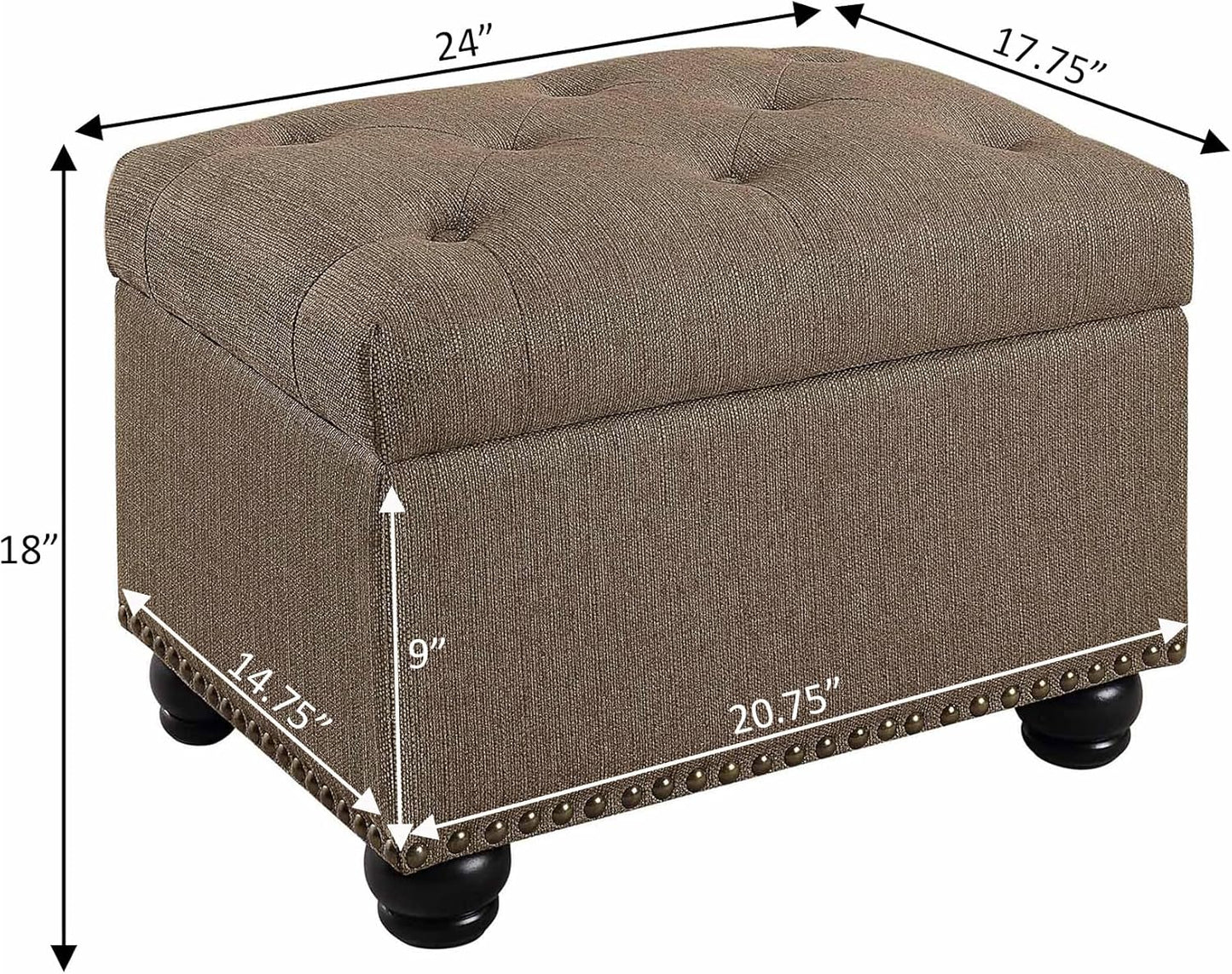 Convenience Concepts Designs4Comfort 5th Avenue Upholstered Storage Ottoman 24" - Contemporary Foot Stool and Seat with Hinged Lid for Living Room, Dining Room, Office, Den, Sandstone Fabric