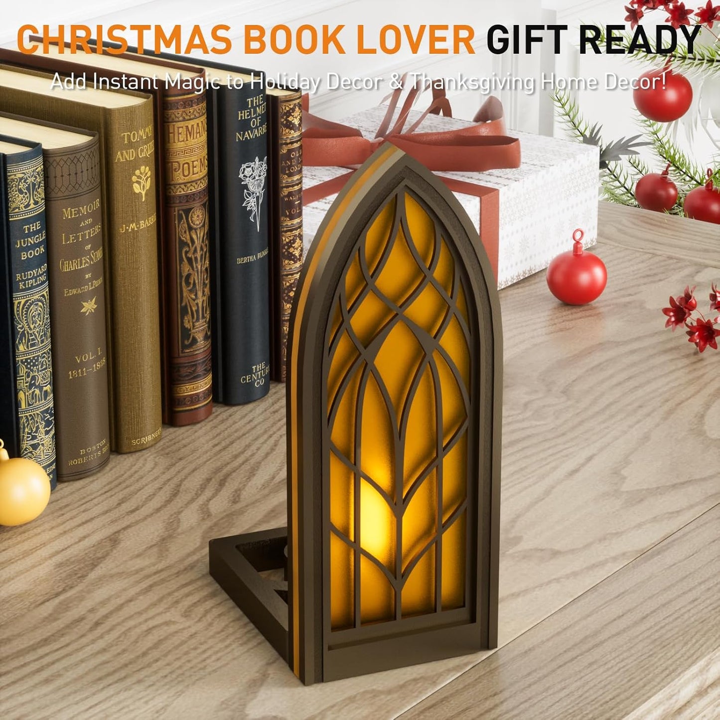 Solid Wood Fantasy Book Nook Shelf Insert - Handcrafted Bookends with Remote Control & Timer, Magical Moroccan Bookshelf Decor Night Light, Unique Gifts for Book Lovers Readers