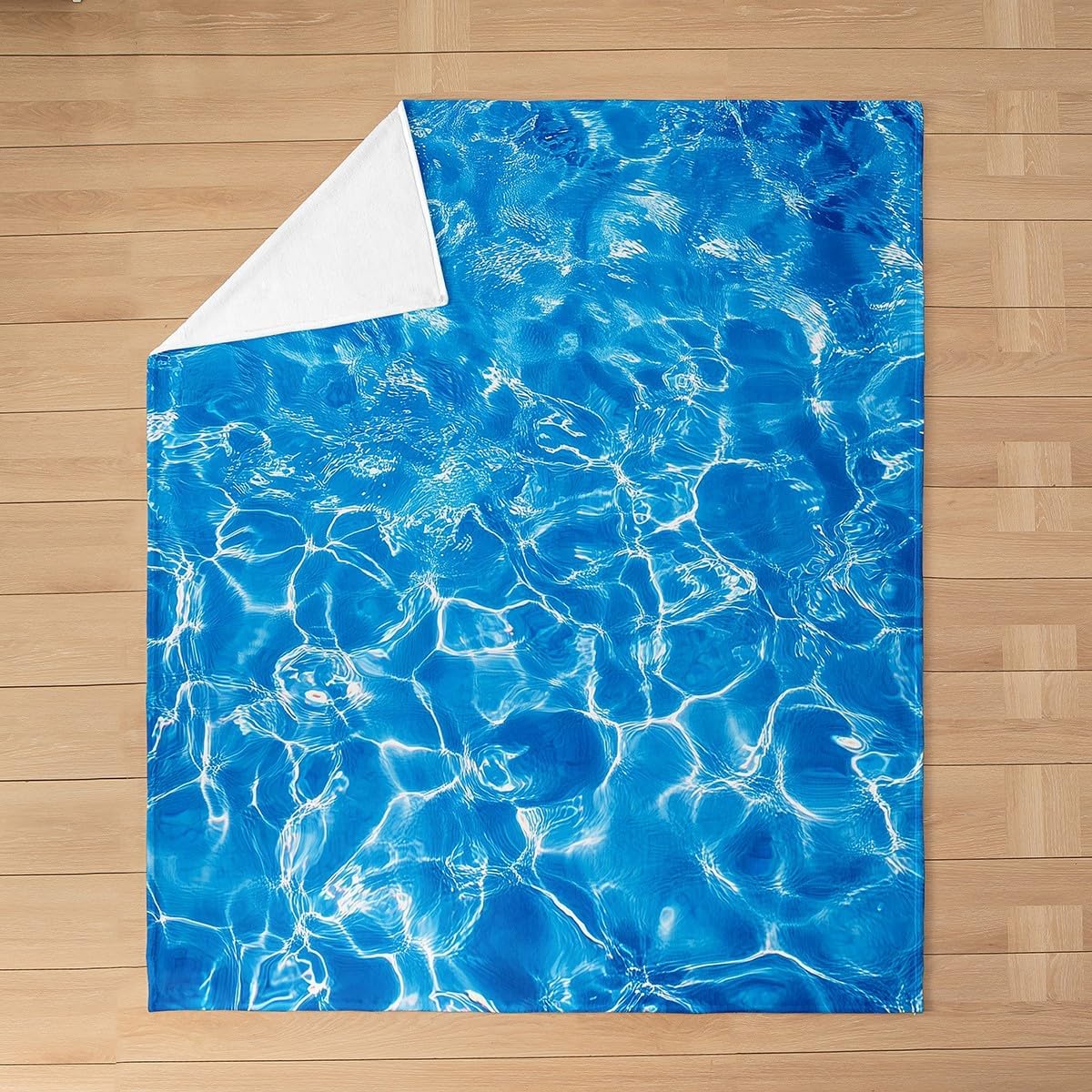 Swimming Pool Bed Blanket,Blue Water Ripple Abstract 3D Flannel Blanket for Room Decor,Summer Underwater Geometric Fleece Blanket for Sofa Dorm Decor,Throw 50"x60"
