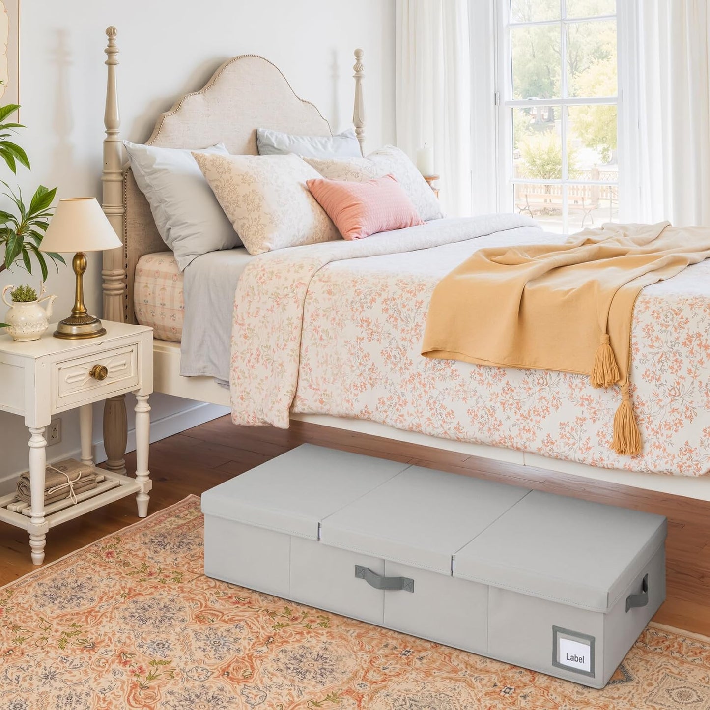 Cupic Cupid 7.5" Foldable Underbed Storage Box with Lid, 82L Large Under Bed Storage Containers with Reinforced Bottom for Comforters & Blankets, High Capacity Seasonal Bedding Organizer, 2 Pack,Grey