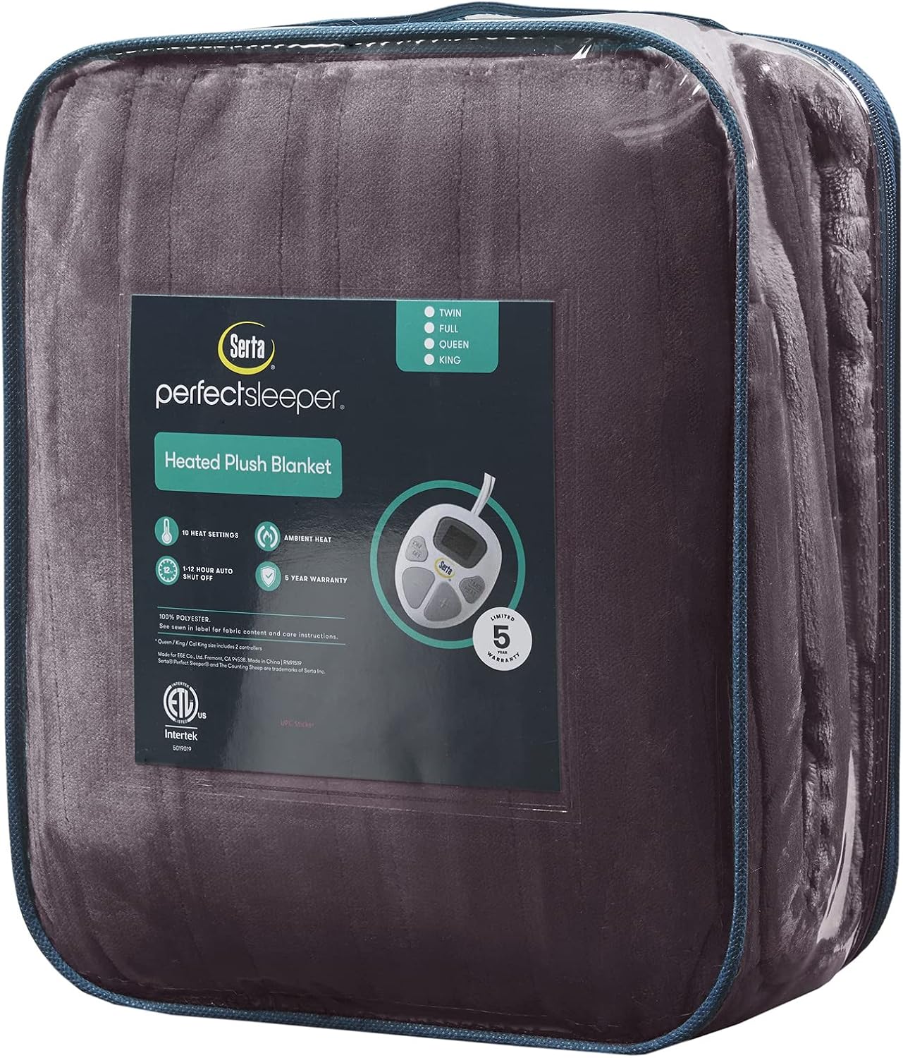 Serta Luxuriously Soft Plush Electric Blanket Fast Heating Cozy Cover, Safety Auto Shut Off Timer, Low EMF, Multi Heat Setting, ETL Certified, Machine Washable, Lavender Twin (84 in x 62 in)