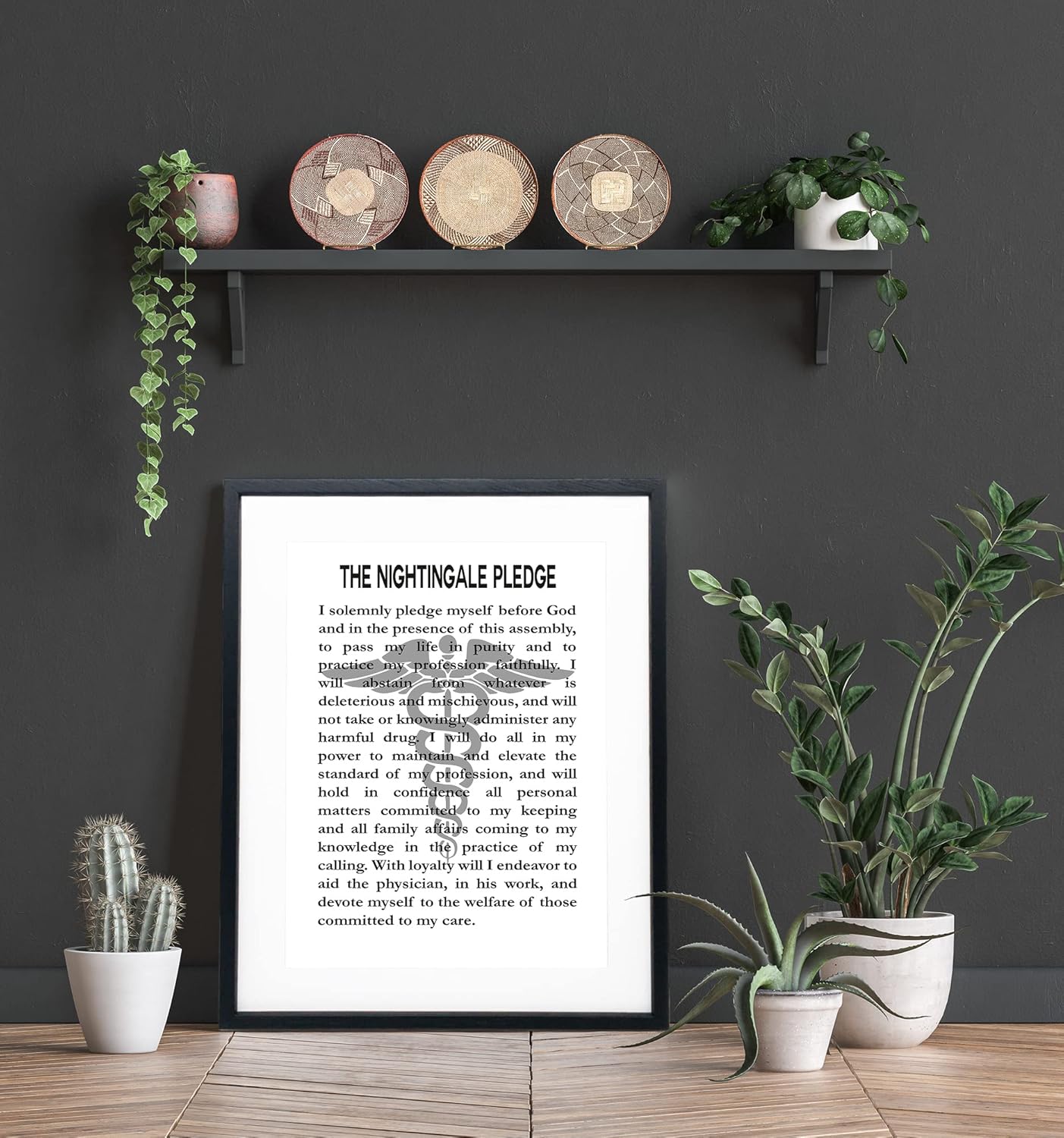 Nurse Graduation Gift Poster - Gift For Nurse Framed The Nightingale Pledge Framed Art Print / Nightingale Pledge Motivational Wall Art, Posters for Bedroom, Medical Gifts Quotes Wall Decor & Office Decor (8 x 10, White)