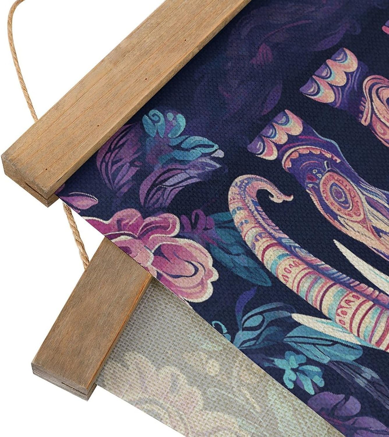 Vintage Purple Elephant Poster with Wooden Frame Personalized Linen Hanging Scroll Painting Rustic Wall Hanging Illustrative Modern Artwork Decor for Home Living Room Bedroom Office