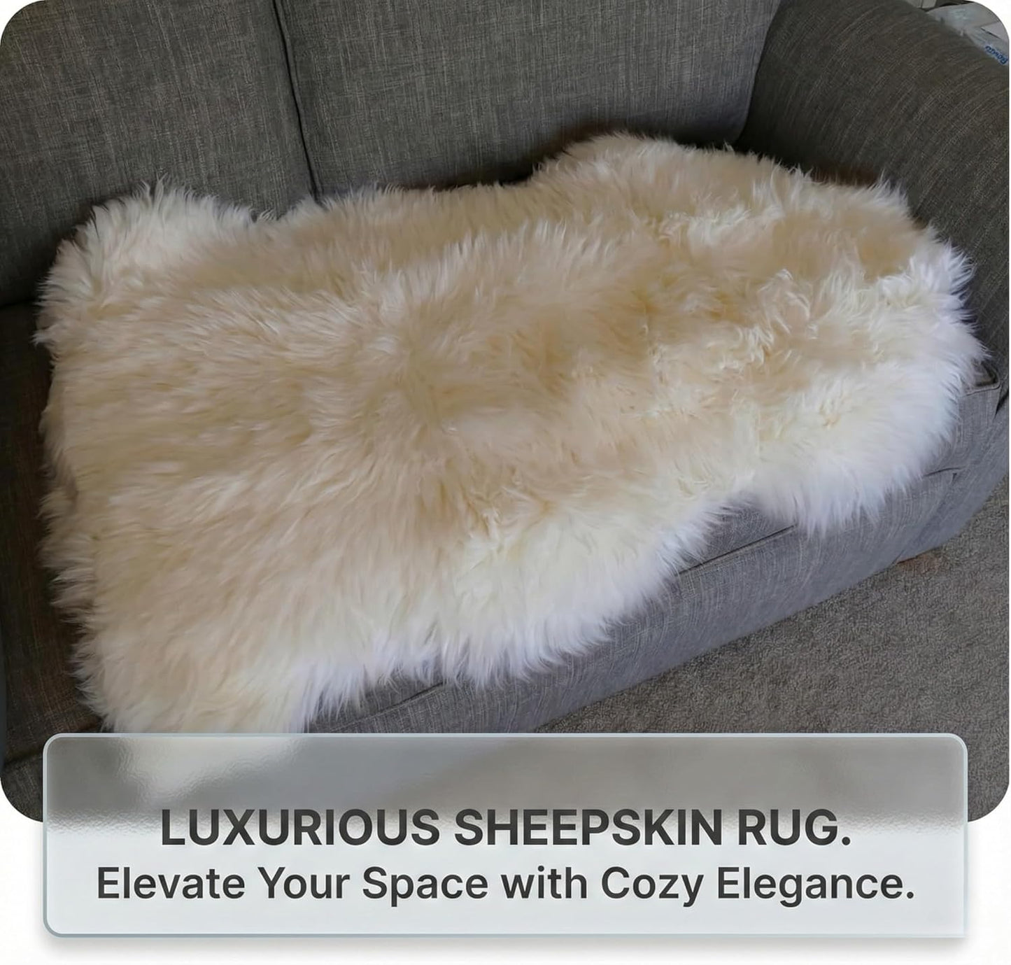 Genuine Sheepskin Rug – New Zealand Sheep Skin Fluffy Soft Single Pelt Lambskin for Bdroom, Living Room, Sofa, Chair, Bedside – Natural Ivory White Area Rug (2 x 3 ft)