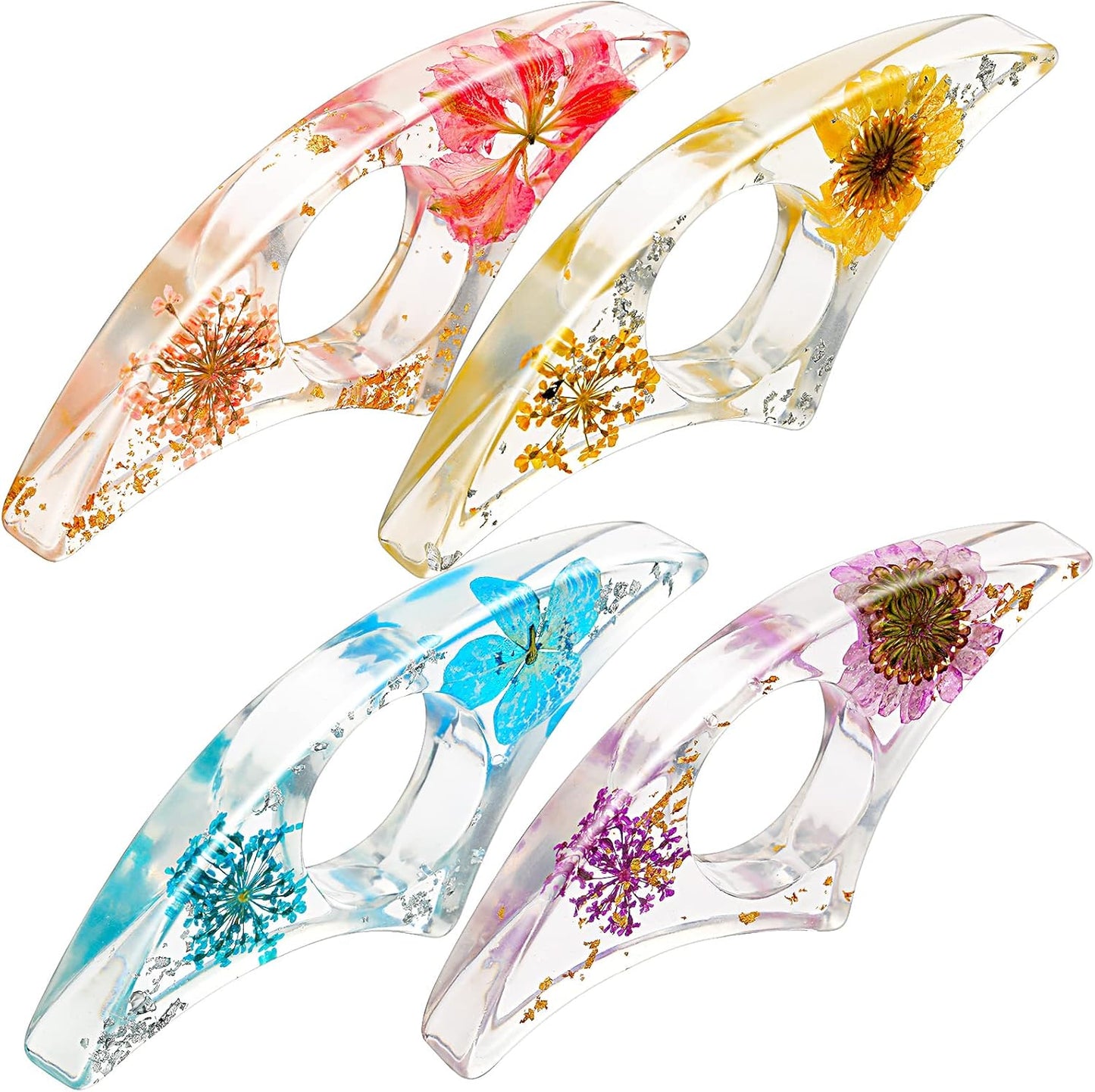 Pajean 4 Pieces Dried Flower Resin Book Page Holder Thumb Book Holder for Easter Basket Stuffer and Easter Egg Filler Personalized Flower Homemade Thumb Page Reading Accessories Gift(Arch Style)