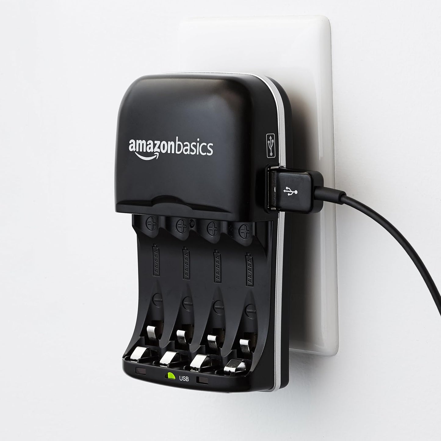 Amazon Basics Rechargeable Battery Charger for AA & AAA Ni-MH Batteries with USB Port, Portable, Travel-Friendly, Over-Charge Protection, Black