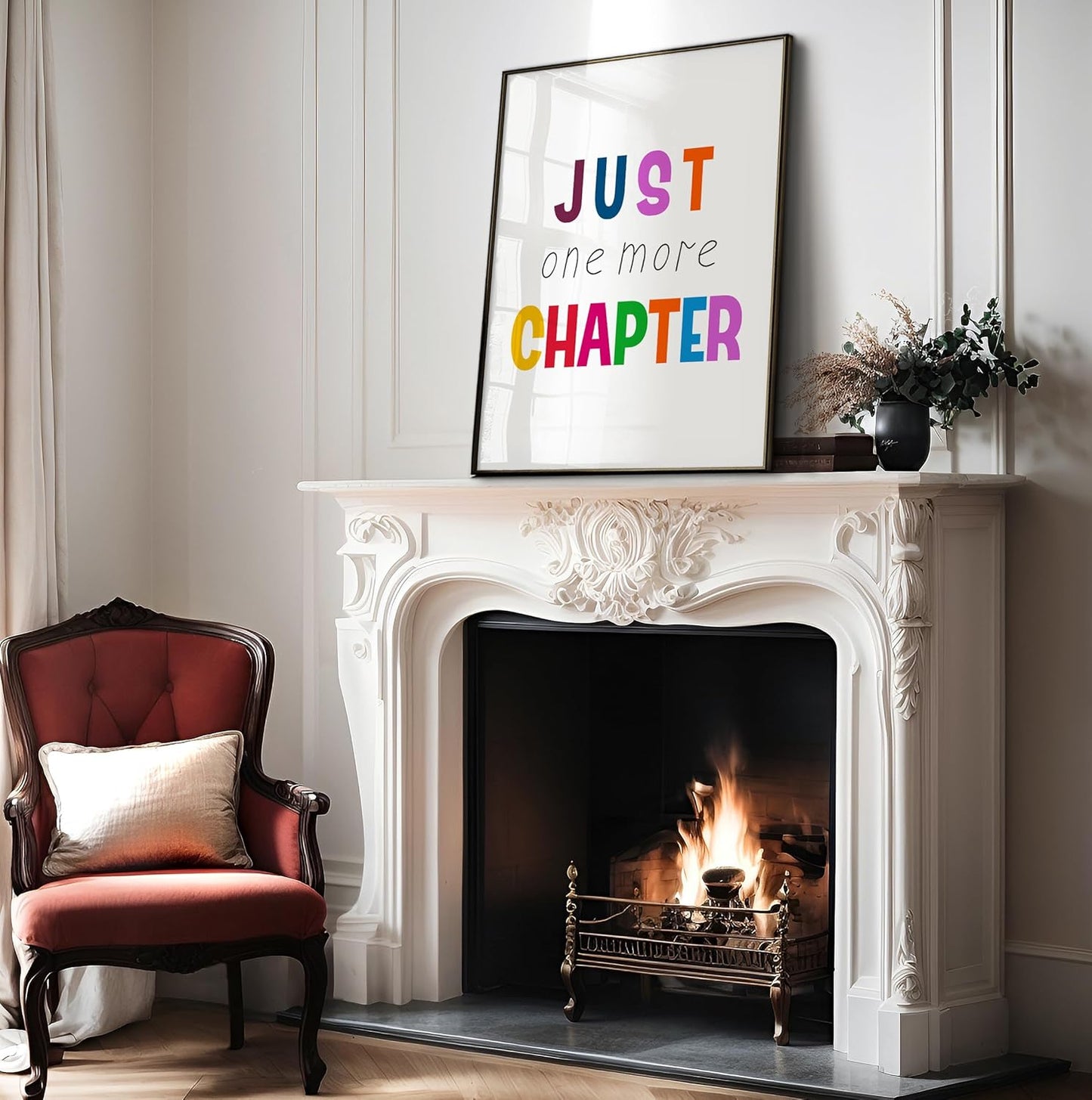 Poster Master Just One More Chapter Poster - Typography Print - Reading Art - Library Design - Nursery Illustration - Colorful Kid's Room or Classroom Decor - 8x10 UNFRAMED Wall Decor