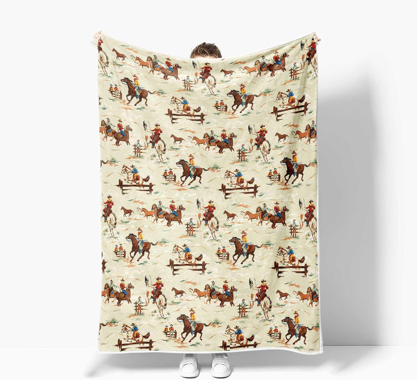 Western Cowboy Throw Blanket, Native American Boho Throw Blanket for Couch Sofa Bed, Warm Cozy Fleece Flannel Throws and Blankets Livingroom Bedroom Decor 50"x60"