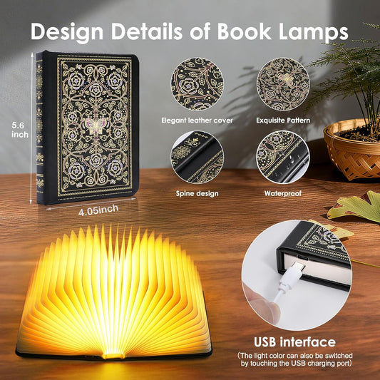 Book Lamp for Book Lovers Gifts, Bookshaped Small Mood Lighting Lamp Foldable Paper Hardcover Cover, Unique Aesthetic Lamps USB Rechargeable, Bookish Decor for Library, Reading Nook, Bookshelf