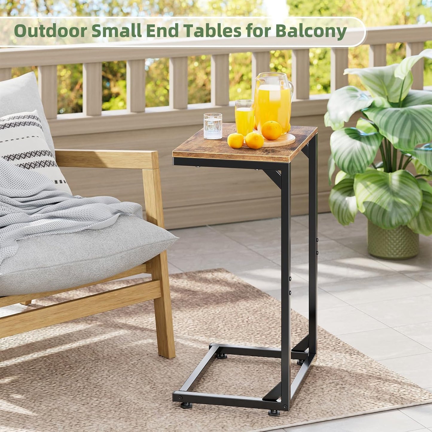 Simple Trending C Shaped End Table, Small Side Table, TV Trays for Couch, Sofa Table for Living Room, Bedside, Rustic Brown