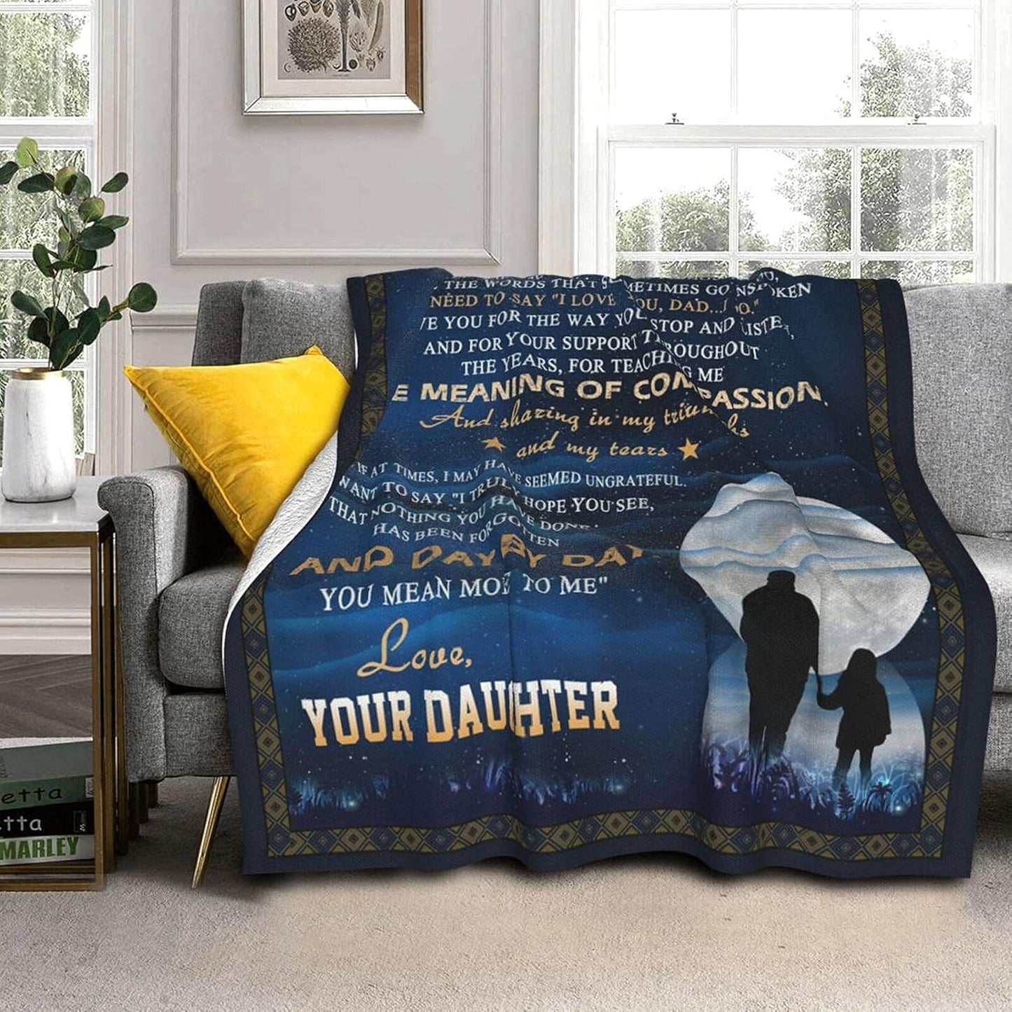 to My Dad from Daughter Flannel Fleece Throw Blanket 50"x40", Grateful Love Birthday Gift Throws Blankets, Happy Father's Day Present for Sofa, Super Cozy Lightweight Father Gifts Idea