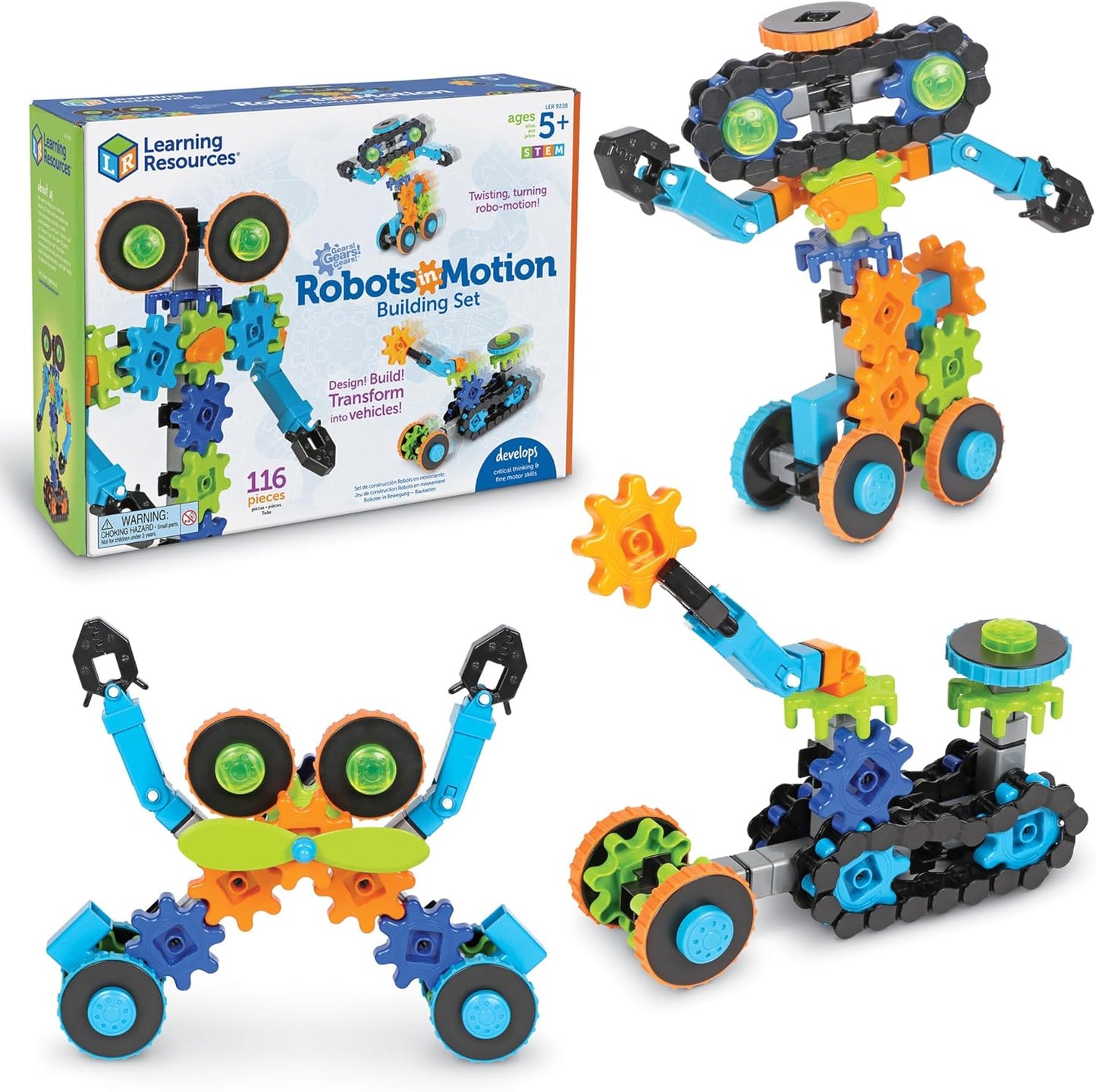 Learning Resources Gears Gears Gears Robots In Motion - Building Toys, STEM Activities, Fine Motor Skills, Toddler Construction Explorer Kit, Kindergarten Science, Boys and Girls Gifts