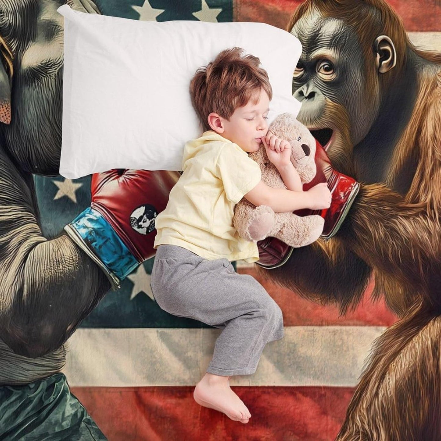 Elephants and Gorillas Funny Boxing Throw Blanket for Couch Bed Plush Cozy Fuzzy Flannel Blanket for All Season 30"x40"
