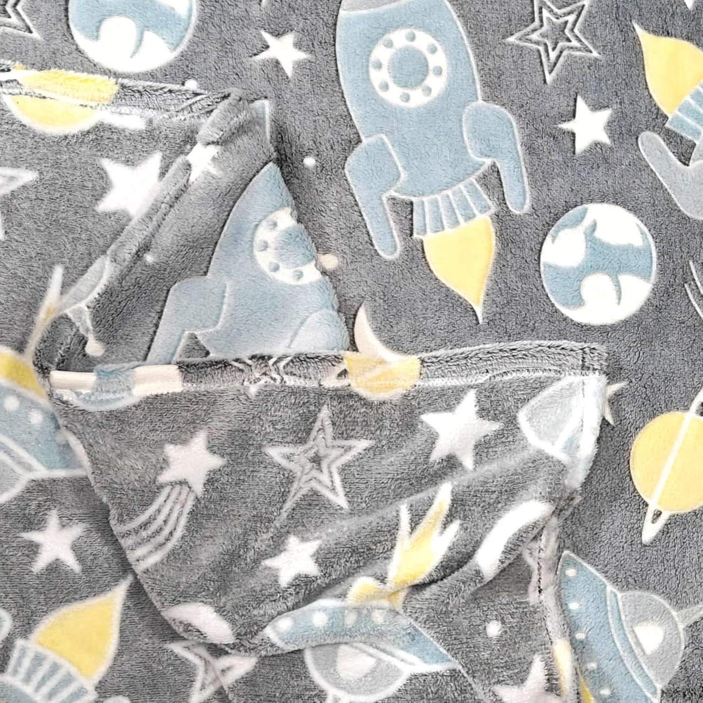 Glow in The Dark Space Blanket Glowing Rocket Spaceship Moon and Stars Throw Blankets Luminous Gifts for Kids Toddler Boys Girls Twin Size (Glow Space, 60"x 80")