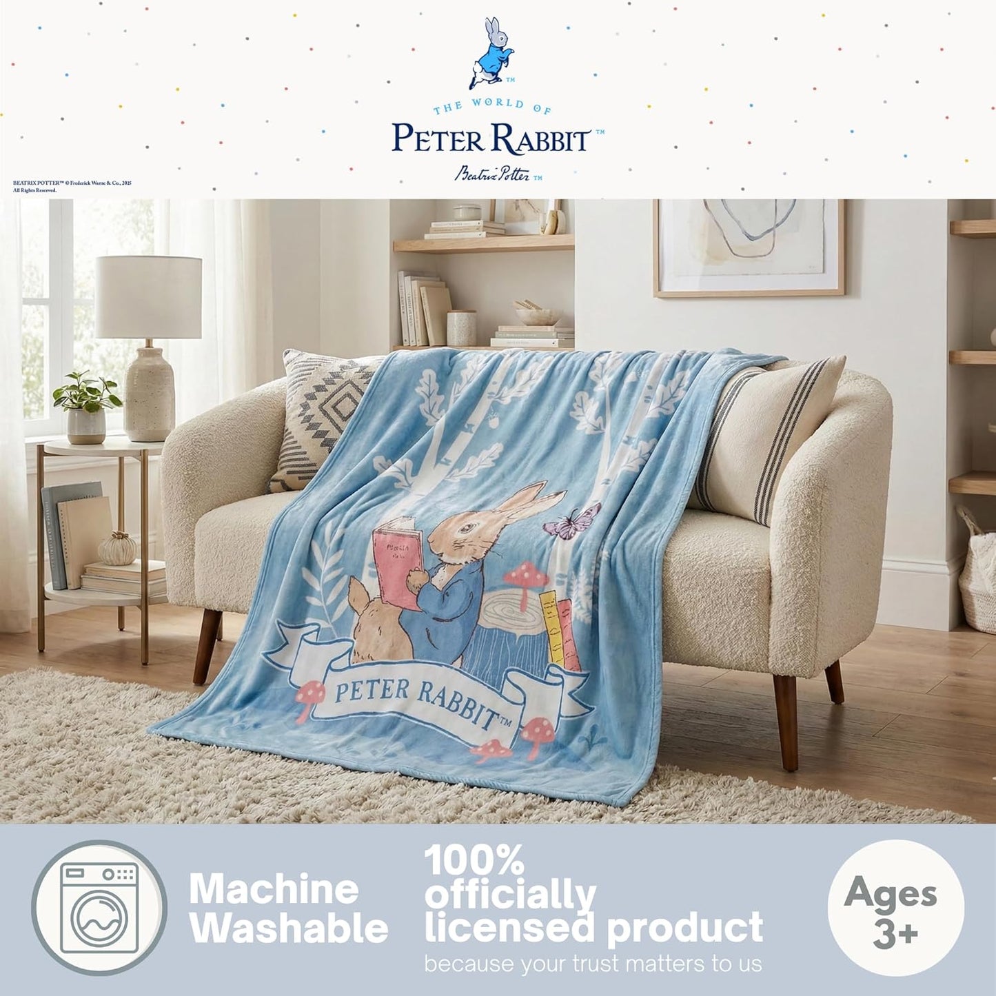 Peter Rabbit Book Easter Basket Stuffer & Spring Kids Bedding Super Soft Cozy Throw, 46 in x 60 in, (Officially Licensed Product) by Franco