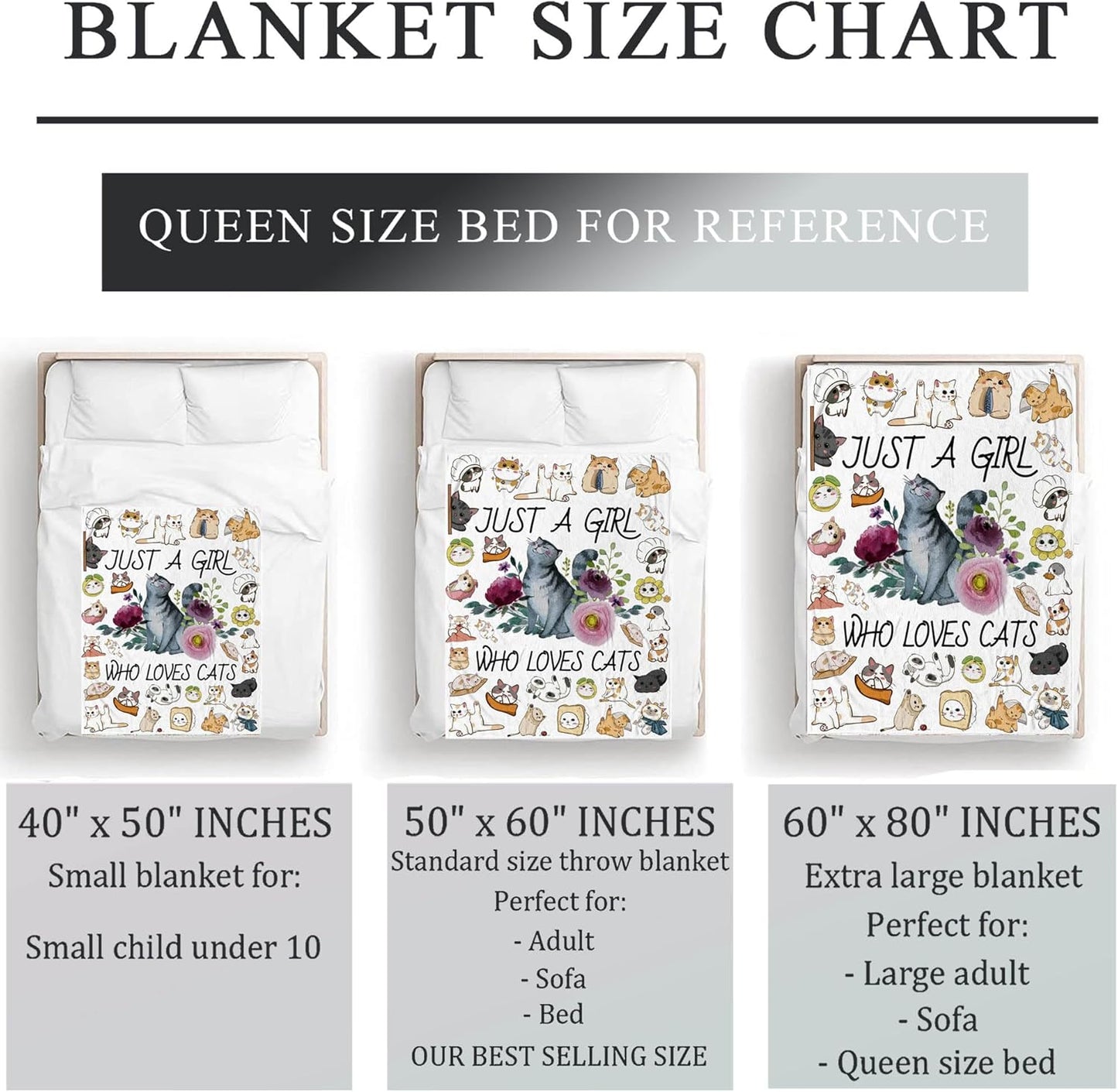 Cat Blanket Ultra Soft Flannel Throw Blanket Just a Girl Who Loves Cats Blankets Cats Gifts for Cat Lovers Cozy Lightweight Blankets for Women Kids Adults 50"X 40"