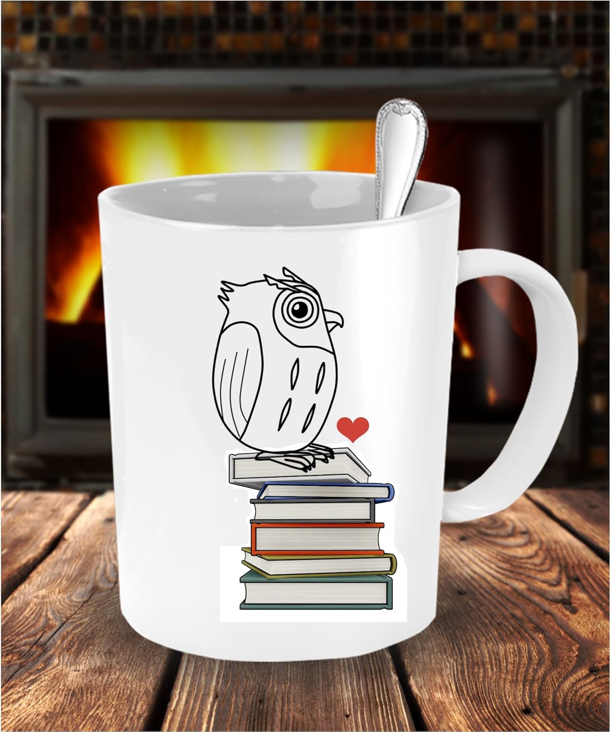 Owl Mug Book Nerd Lover-Funny Ceramic White Cup with Heart as Seen on Shirt-Cute Gift for Nerdy Geek Who Loves Reading