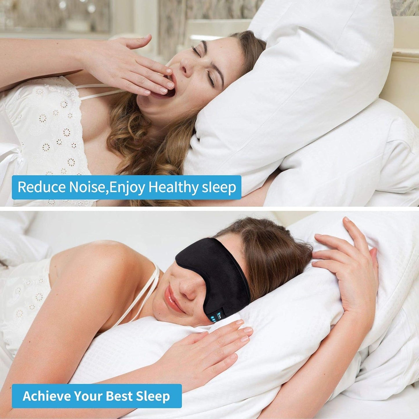 Voerou Sleep Headphones 5.2 Bluetooth Sleep Mask with Music and Ultra Thin Speakers Perfect for Sleeping, Air Travel,Meditation and Relaxation，Unique Gifts for Men Women - Black