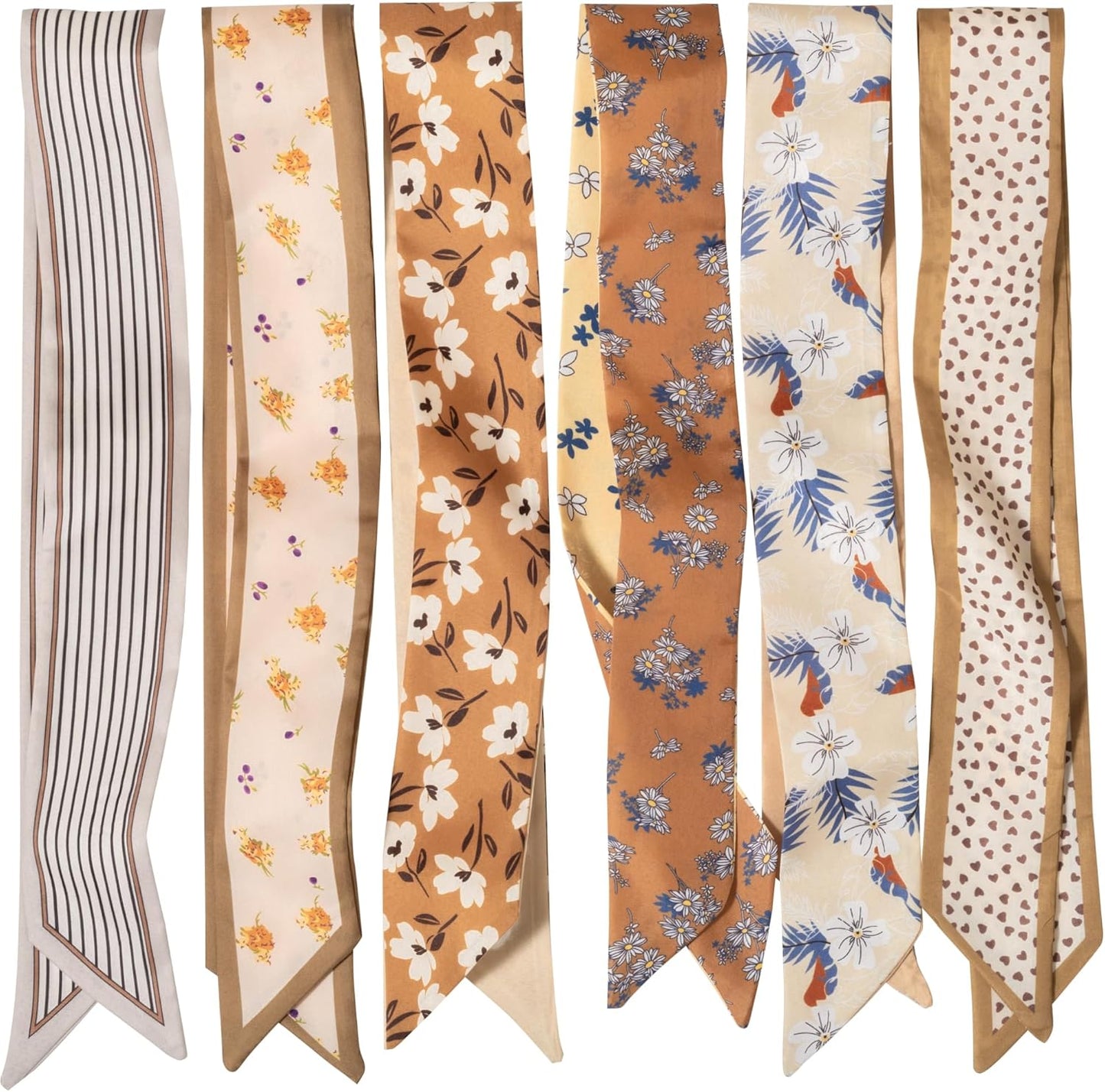 ZXZH 6 Pack Fashion Scarves for Women, Versatile Boho Head Scarf, Satin Scarf for Hair, Neck, Wrist, and Purse Accessories