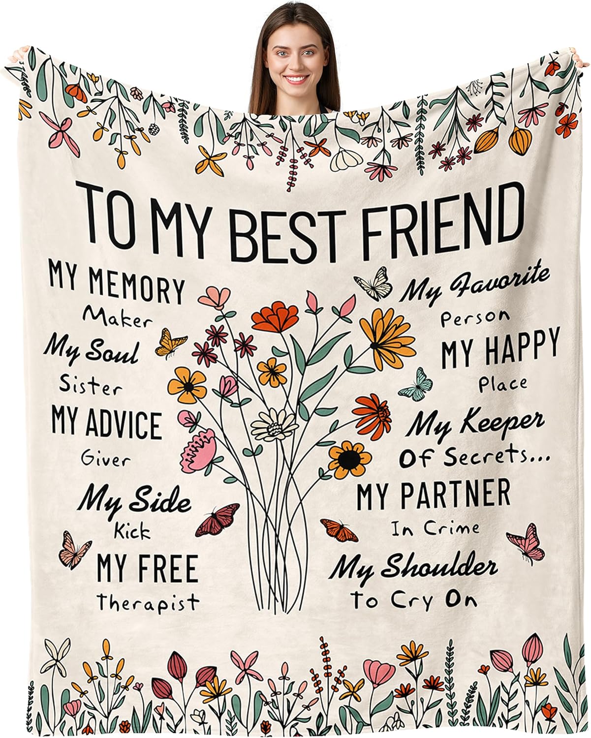 Best Friend Birthday Gifts for Women, Friendship Throw Blanket Gifts for Bestie BFF Soul Sister, Christmas Blanket Gifts for Friend 60"x50"