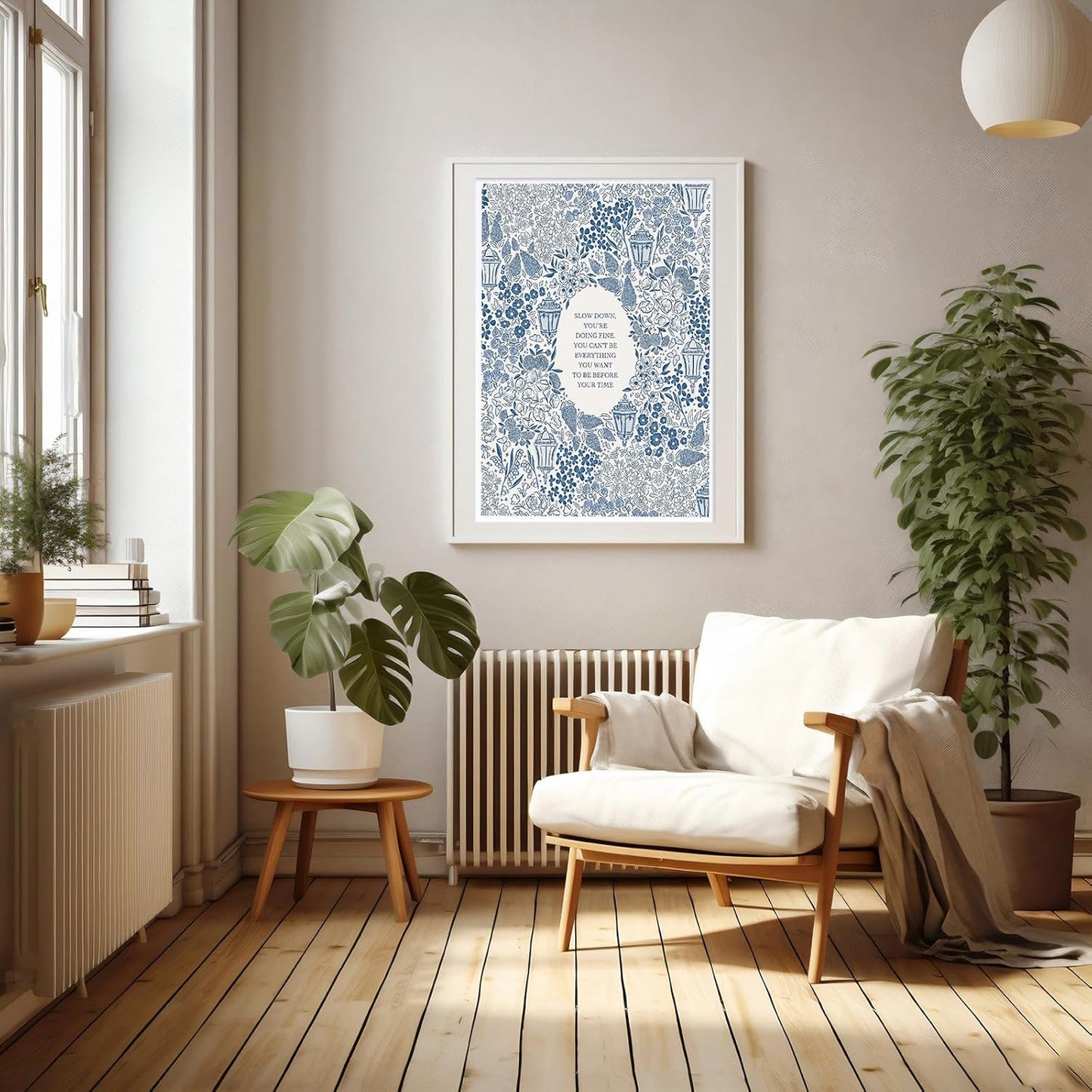 Vintage Blue Poster Retro Trendy Wall Art Inspirational Sign Aesthetic Positive Affirmation Poster Slow Down You're Doing Fine Print for Bedroom Dorm Living Room Classroom Decor 12x16 Inch UnFramed