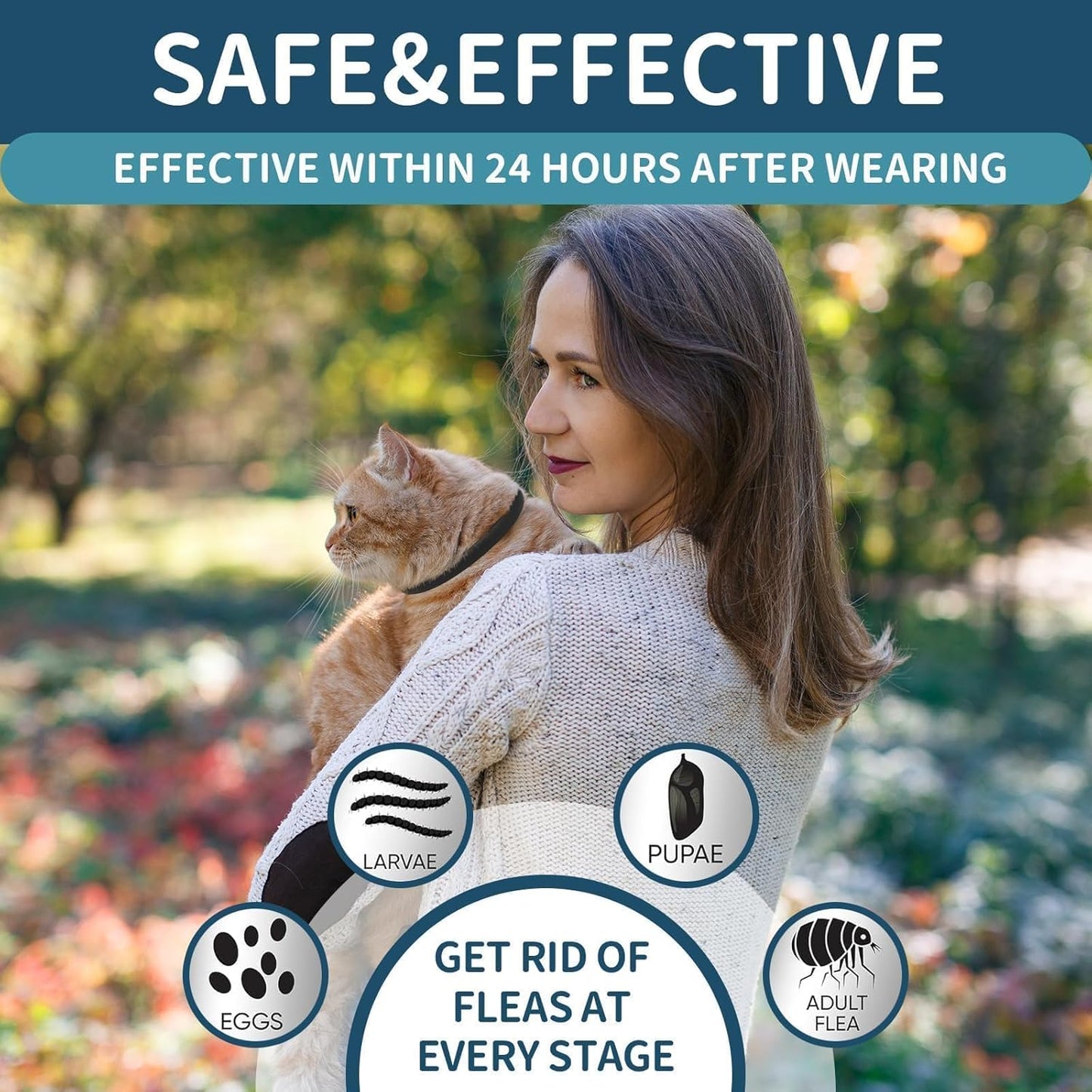 Flea Collar for Cats 4 Pack, 32 Months Flea and Tick Prevention for Cats Collar, Waterproof Cat Flea Collar, Natural Cat Flea and Tick Treatment Collar, Adjustable Flea Collar for Cat Kitten, Black