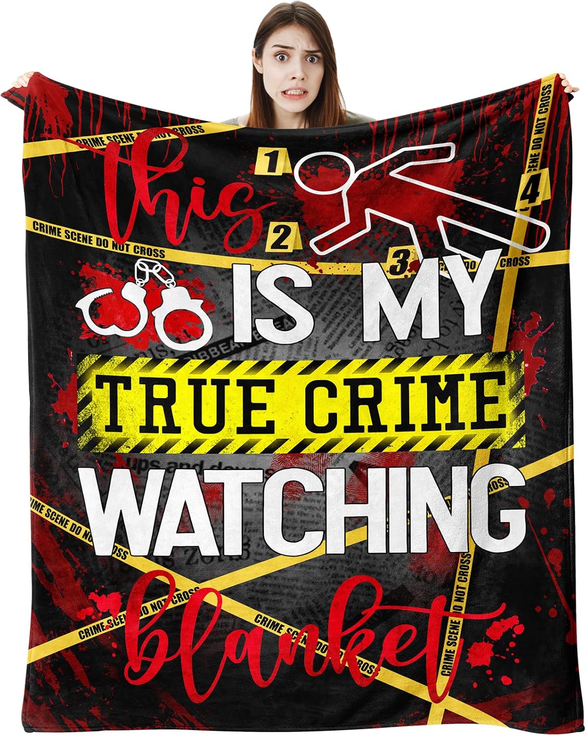 True Crime Gifts, True Crime Christmas Blanket 60"x50", Serial Killer Gifts, True Crime Gifts for Women/Men, Crime Show Lover Gifts, Gifts for True Crime Lovers, Crime Scene Gift（Black）
