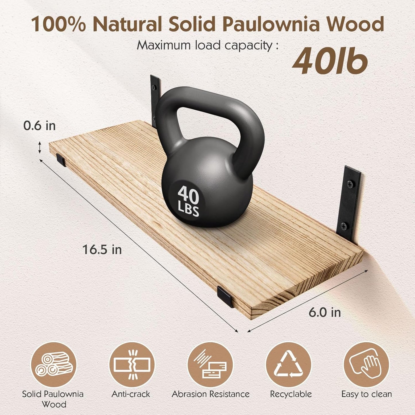SALA Floating Shelves Set of 8, Width 6in, Light Brown Farmhouse Wood, Multi-Room Wall Decor