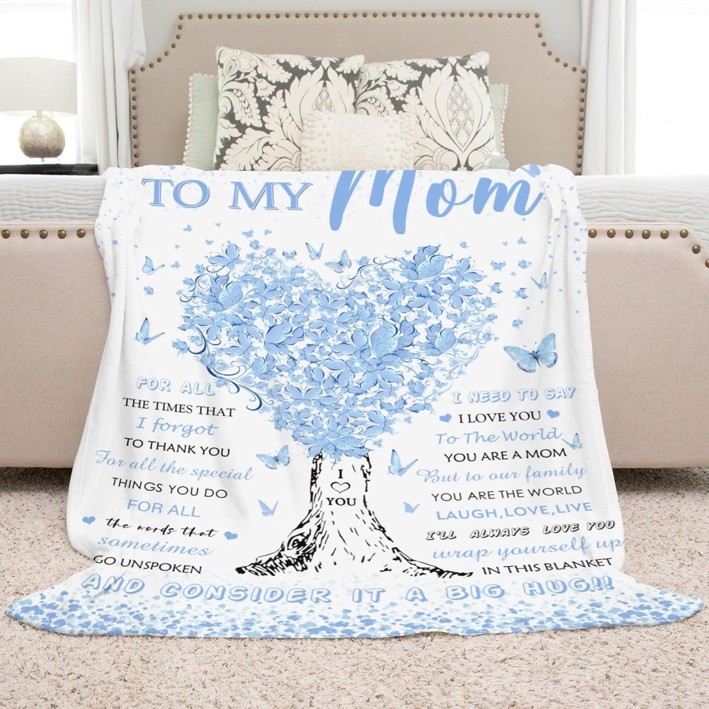 Mom Blanket, Gift for Mom from Daughter Son, Unique Blue Women Throw Blanket Gifts for Mothers Day Anniversary Christmas, Super Soft Warm Flannel Blankets 60"X50" for Couch Bedroom Livingroom
