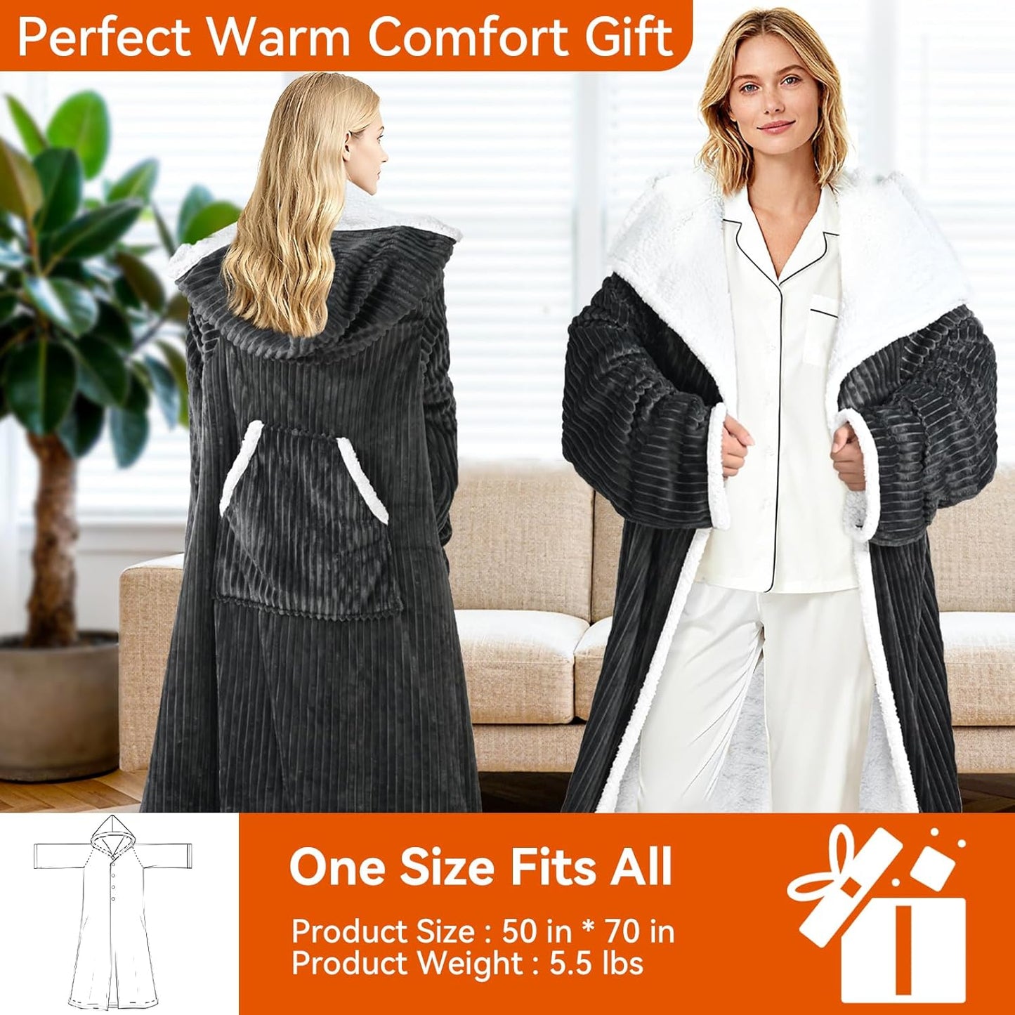 Electric Wearable Blanket with Foot Pocket, Heated Throw Blankets for Women, Snuggle Shawl Wraps with Sleeves