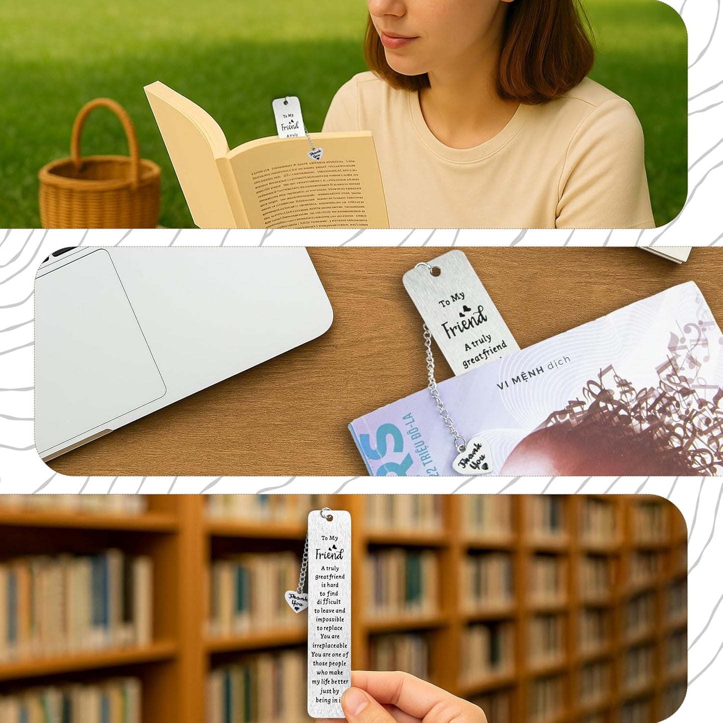 Friend Metal Bookmark for Women – Long Distance Friendship Gifts for Book Lovers, Unique Best Friend Gift for Female Friends, Sentimental Bookmark for Reading Women, Thoughtful Gifts for Friends