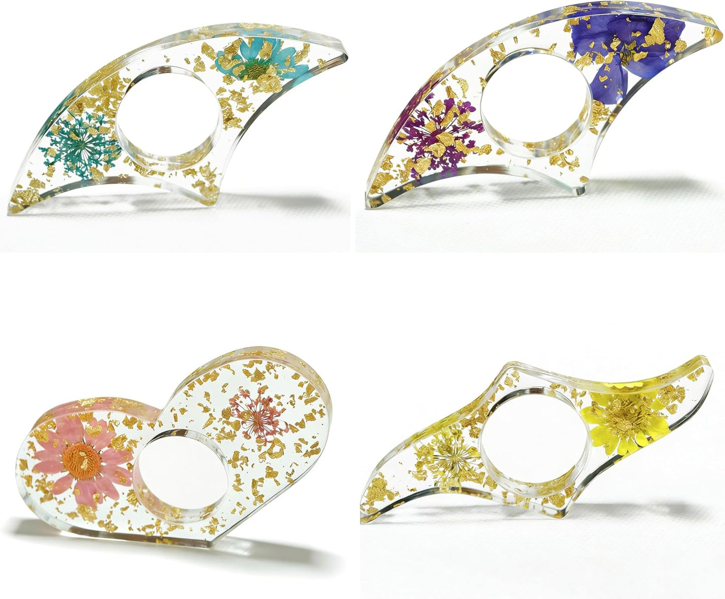 LeLehome 4PCS Book Page Holder, Dried Flower Thumb Ring Book Holder for Reading Lovers, Handmade Resin Finger Ring Opener Bookmark Gifts Accessories