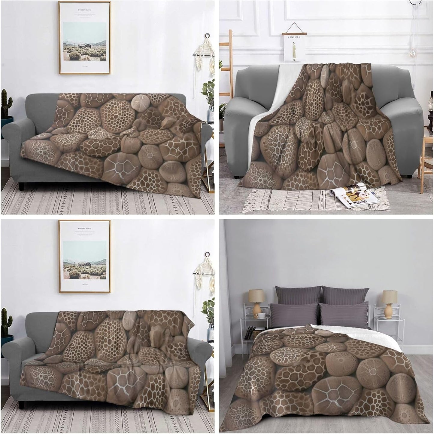 Throw Blanket Reversible Plush Blanket 60"x50" Petoskey Stone Blankets Flannel Warm Cozy Throws for Sofa Farmhouse Decor Lightweight Throw for Couch Bed All Seasons