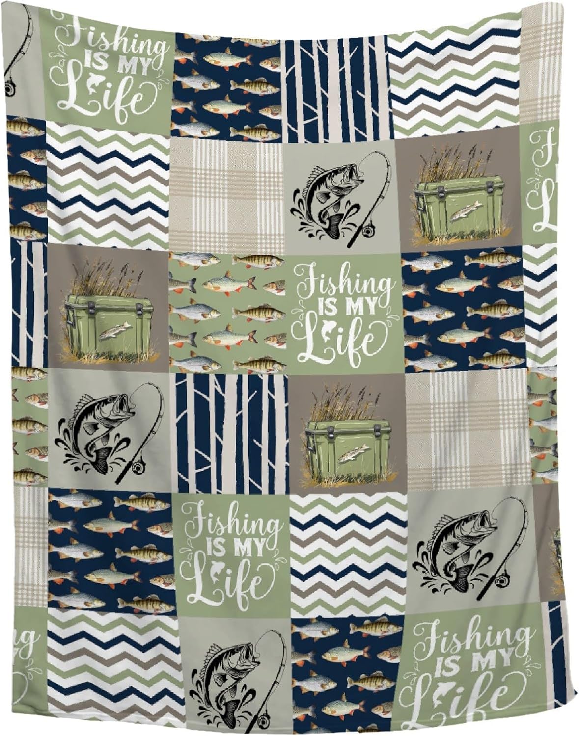 Fishing Blanket - Ultra Soft & Plush Fish Throw Decor for Couch, Travel, Office, Outdoor - Fishing Lover Gifts for Men Dad Grandpa - 40"x50"-Kids/Throw Size