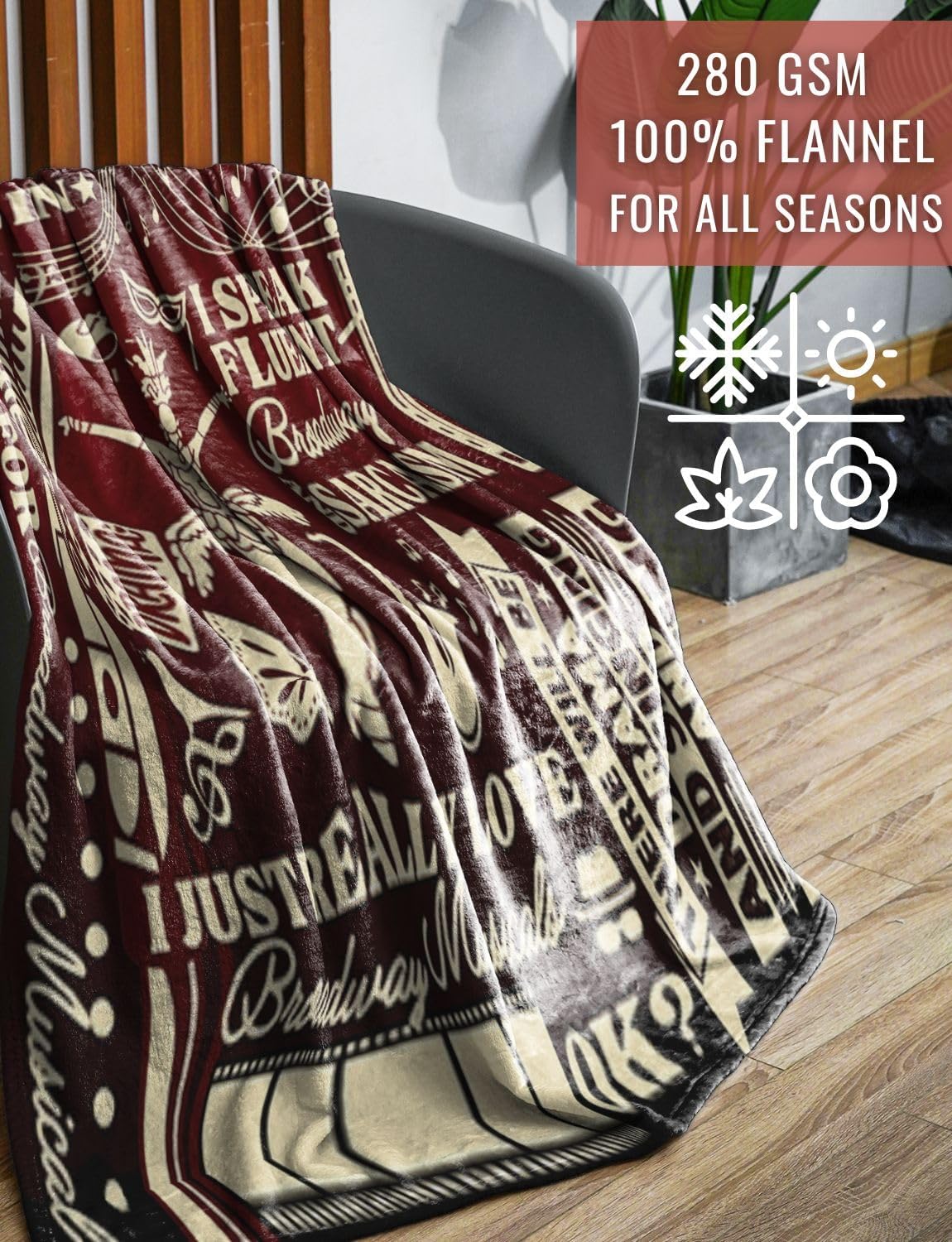 Broadway Musical Gifts, Broadway Blanket for Theater Lovers, Broadway Musicals Lovers, Women, Actors, Actresses, Directors, Perfect for Birthday/Christmas 50x65 Inches