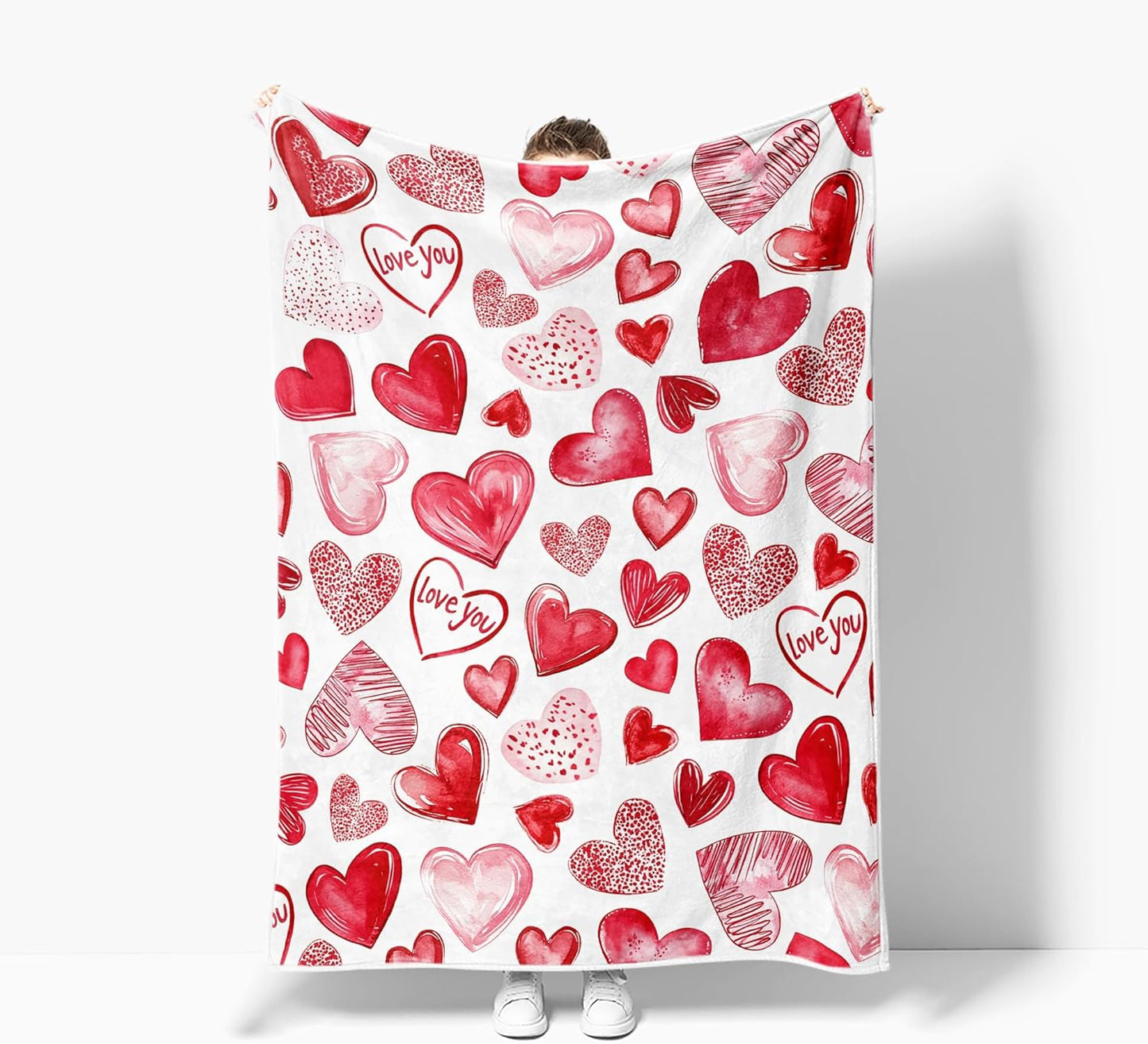 JAWO Valentines Blanket, Pink Heart Blanket Ultra-Soft Cozy Valentines Day Gifts Girlfriend Blankets Boyfriend Wife Birthday, Heart Blanket Throw for Home Living Room Bed Couch Sofa Decor Lover Gifts