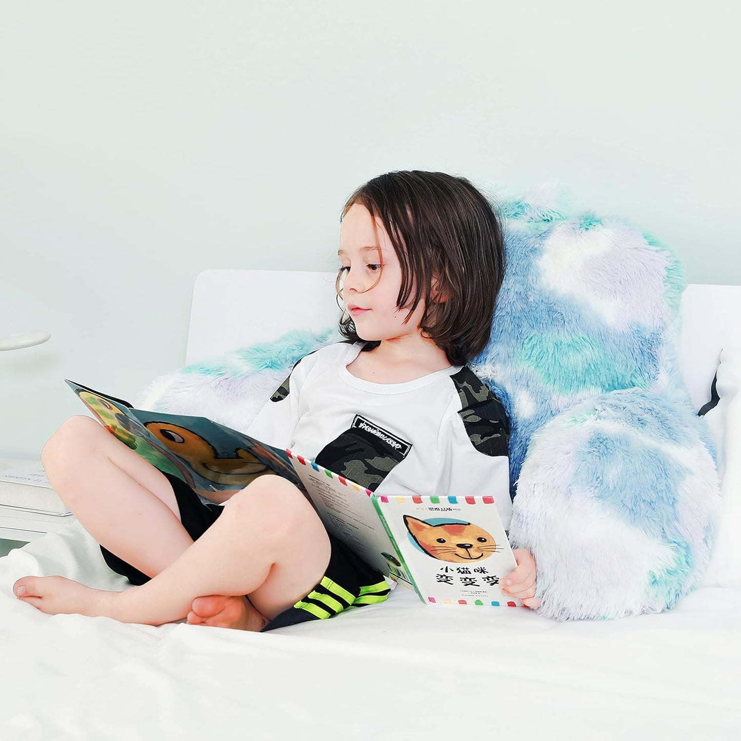 Cozy Fur Backrest Pillow with Arms, 30x17x17 Inch, Premium Filling, Great Back Support Reading Pillow for Kids, Teens & Students, Well Made Bed Pillows for Sitting Up in Bed, Nice Gift