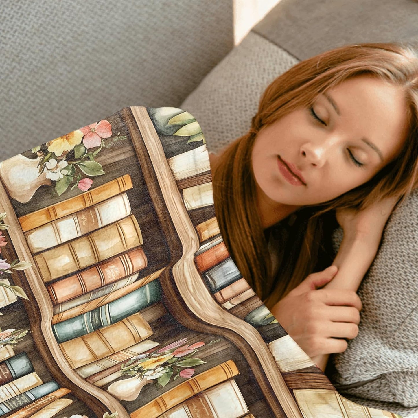 Vintage Book Throw Blanket,50x60in,Soft,Lightweight Flannel,Bookshelf and Floral Retro Blankets - Gifts for Kids Women Girls,for Couch Office Travel,Home Living Room Artistic Decor